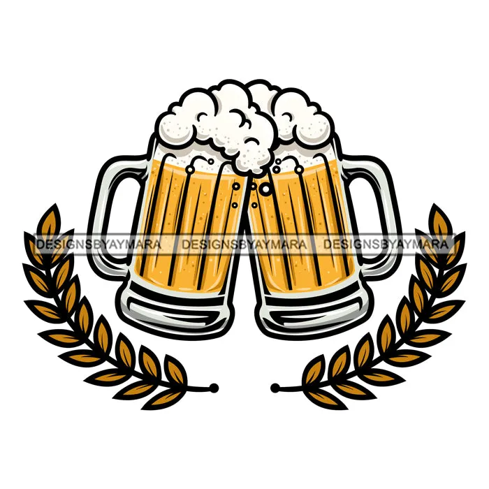 2 Glasses Mugs Of Beer In Color SVG JPG PNG Vector Clipart Cricut Silhouette Cut Cutting