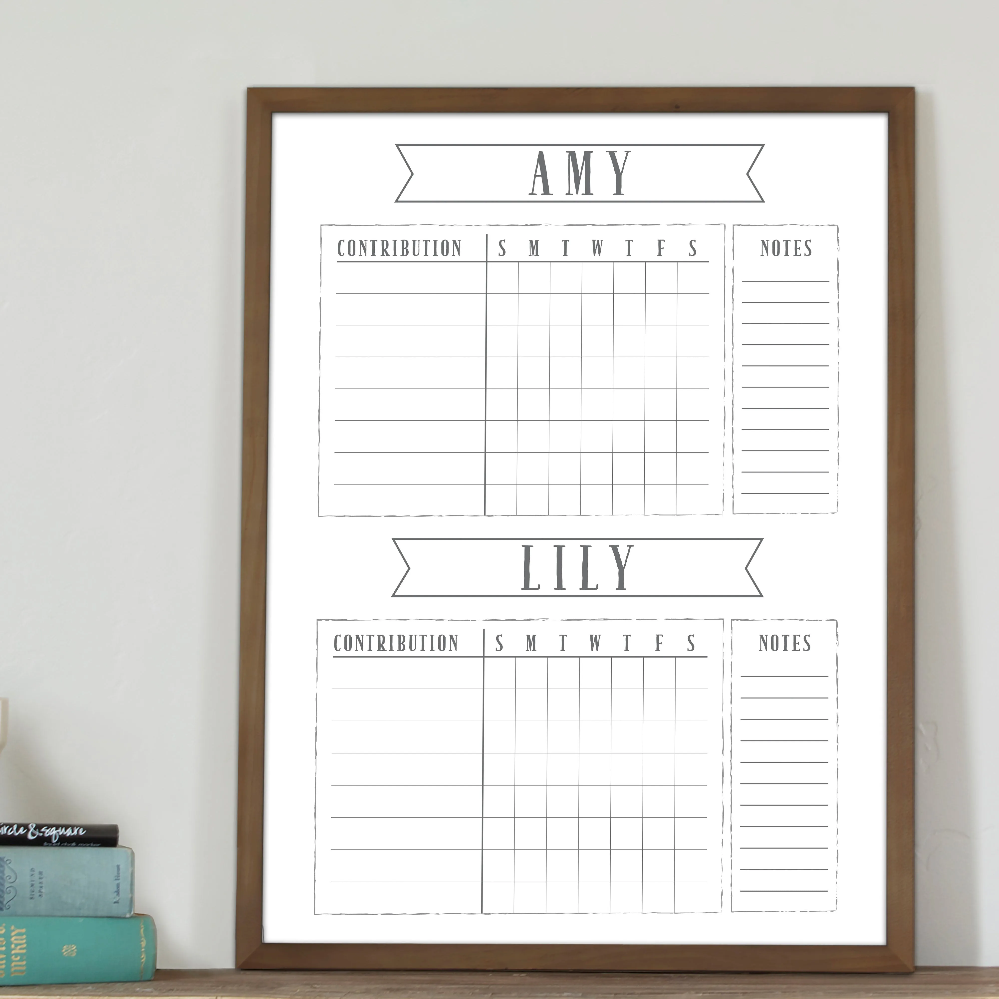 2 Person Framed Whiteboard Chore Chart  | Vertical Swanson