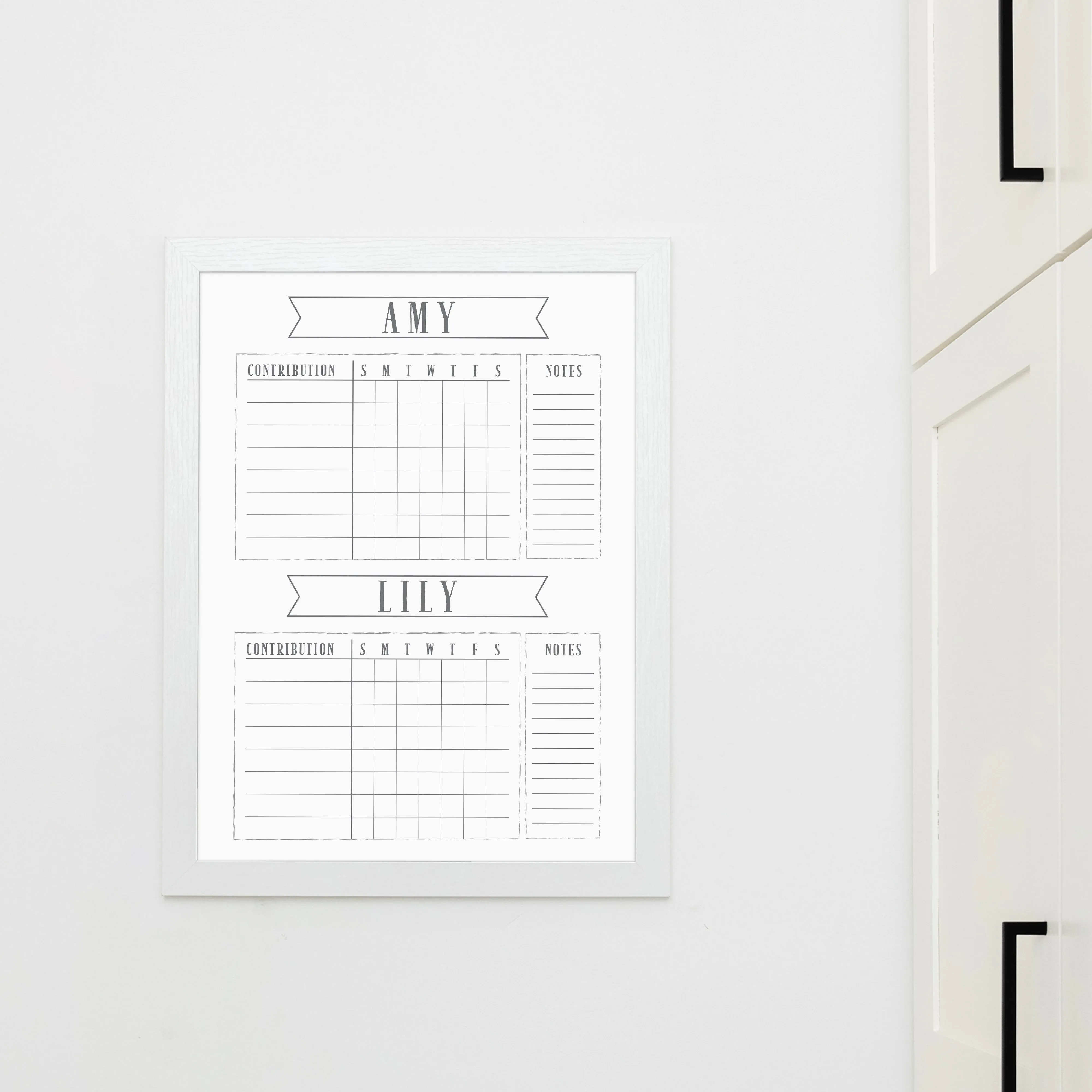 2 Person Framed Whiteboard Chore Chart  | Vertical Swanson