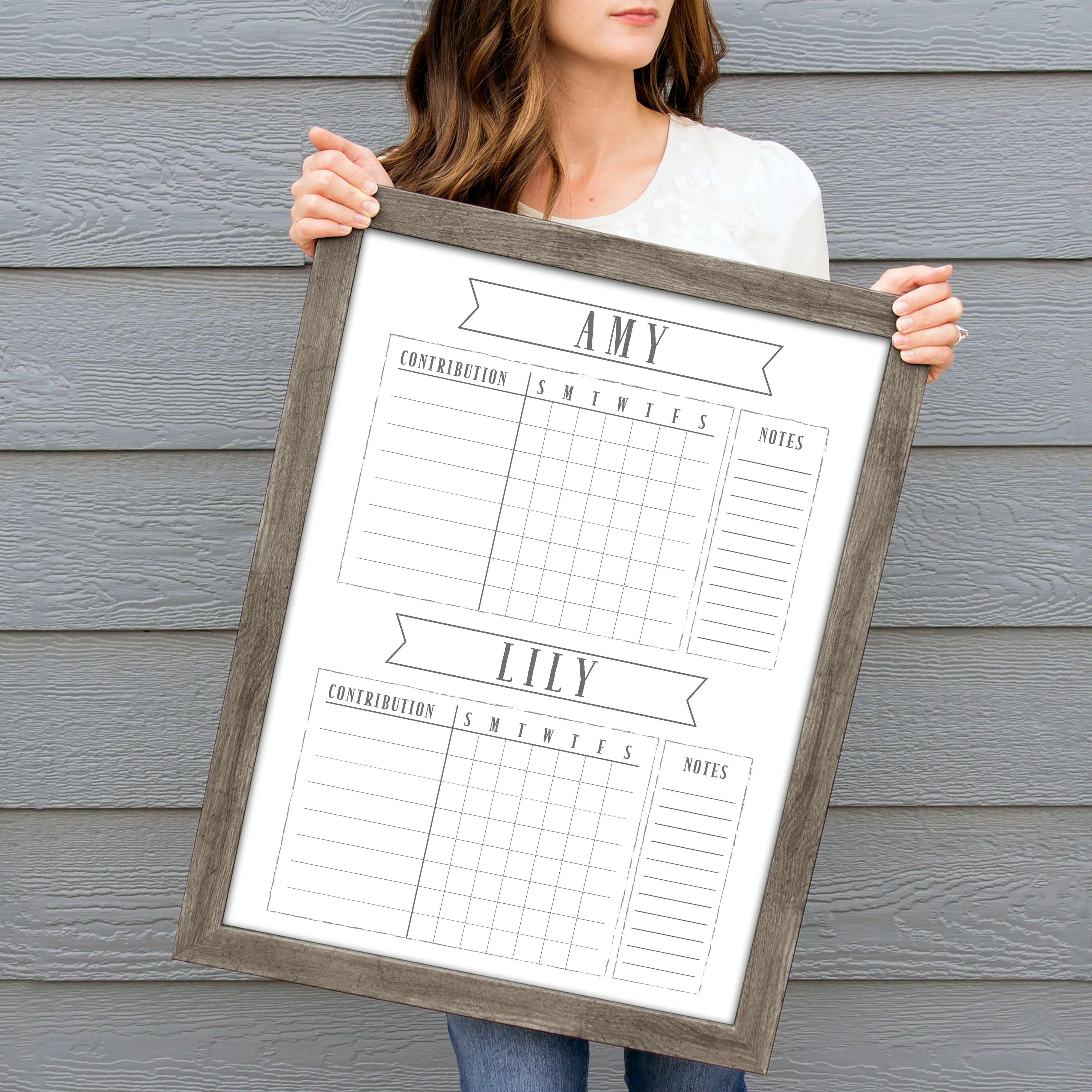 2 Person Framed Whiteboard Chore Chart  | Vertical Swanson