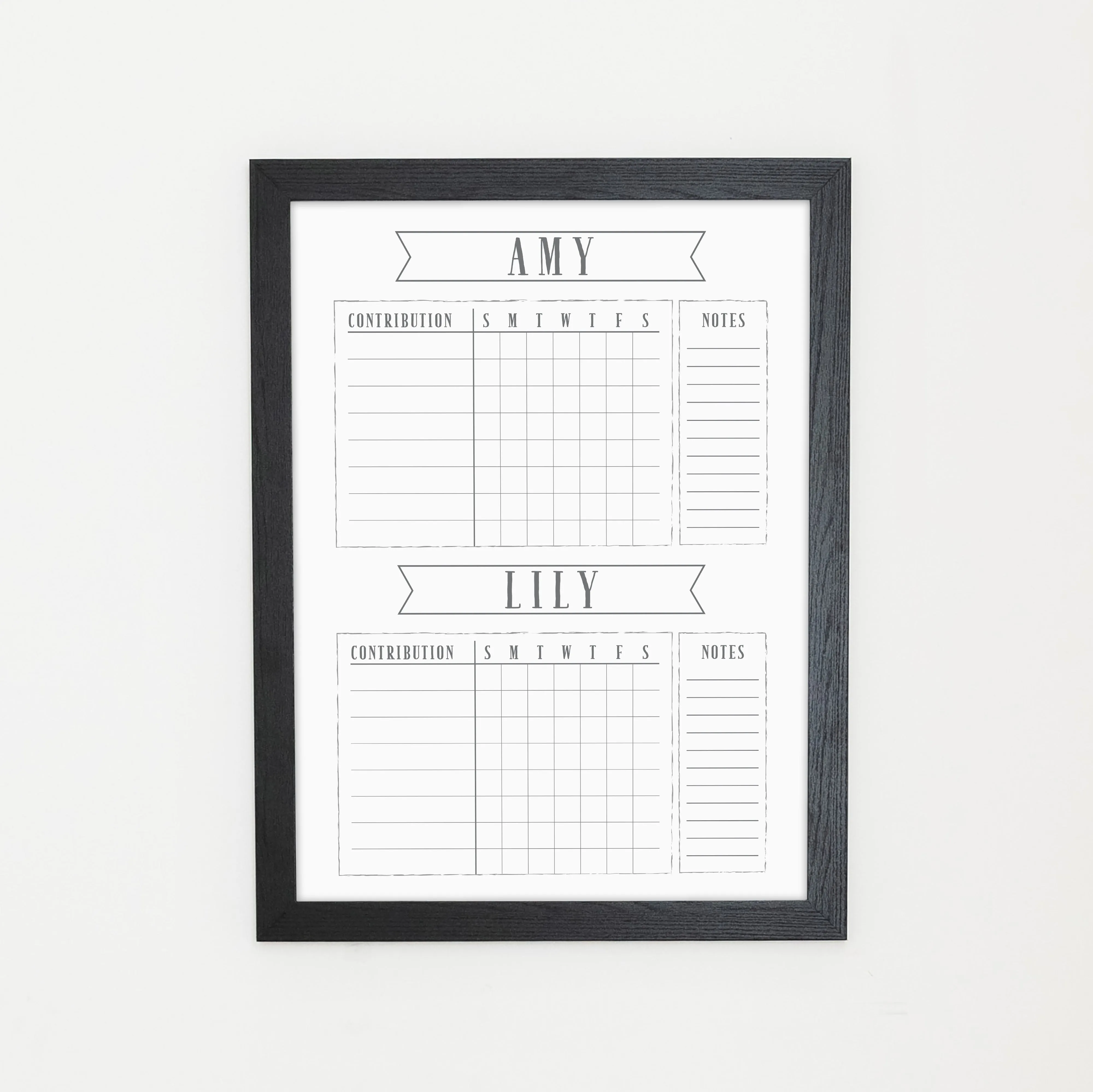 2 Person Framed Whiteboard Chore Chart  | Vertical Swanson