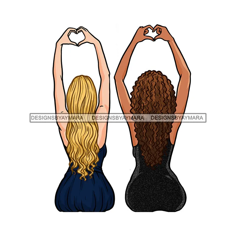 2 Women In  Black Blue Gowns Showing Love Hearts  JPG PNG  Clipart Cricut Silhouette Cut Cutting