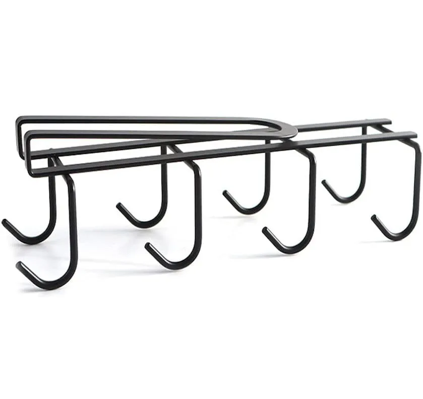 2Pack Under Cabinet 8 Hooks Cup Organizer Rack-Black