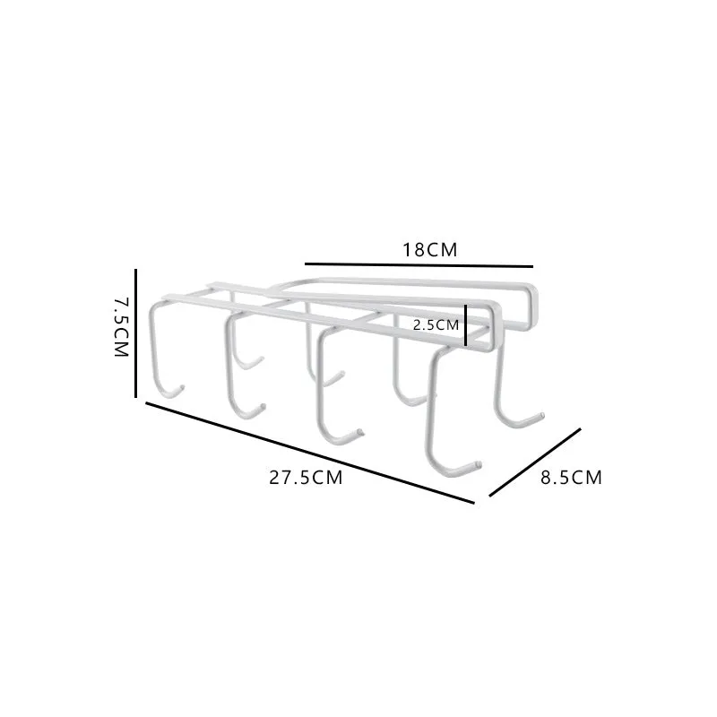 2Pack Under Cabinet 8 Hooks Cup Organizer Rack-White