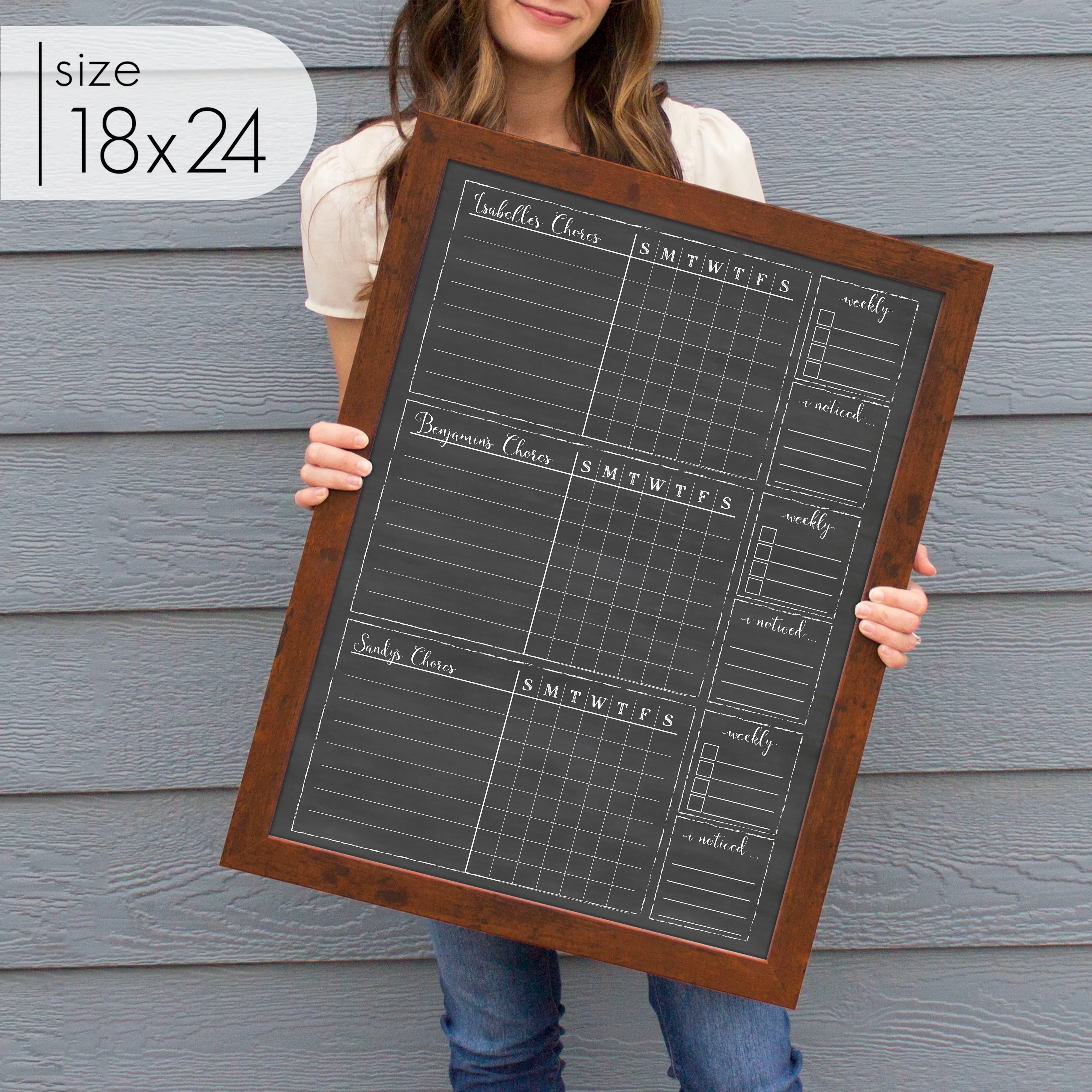 3 Person Framed Chalkboard Chore Chart  | Vertical Knope