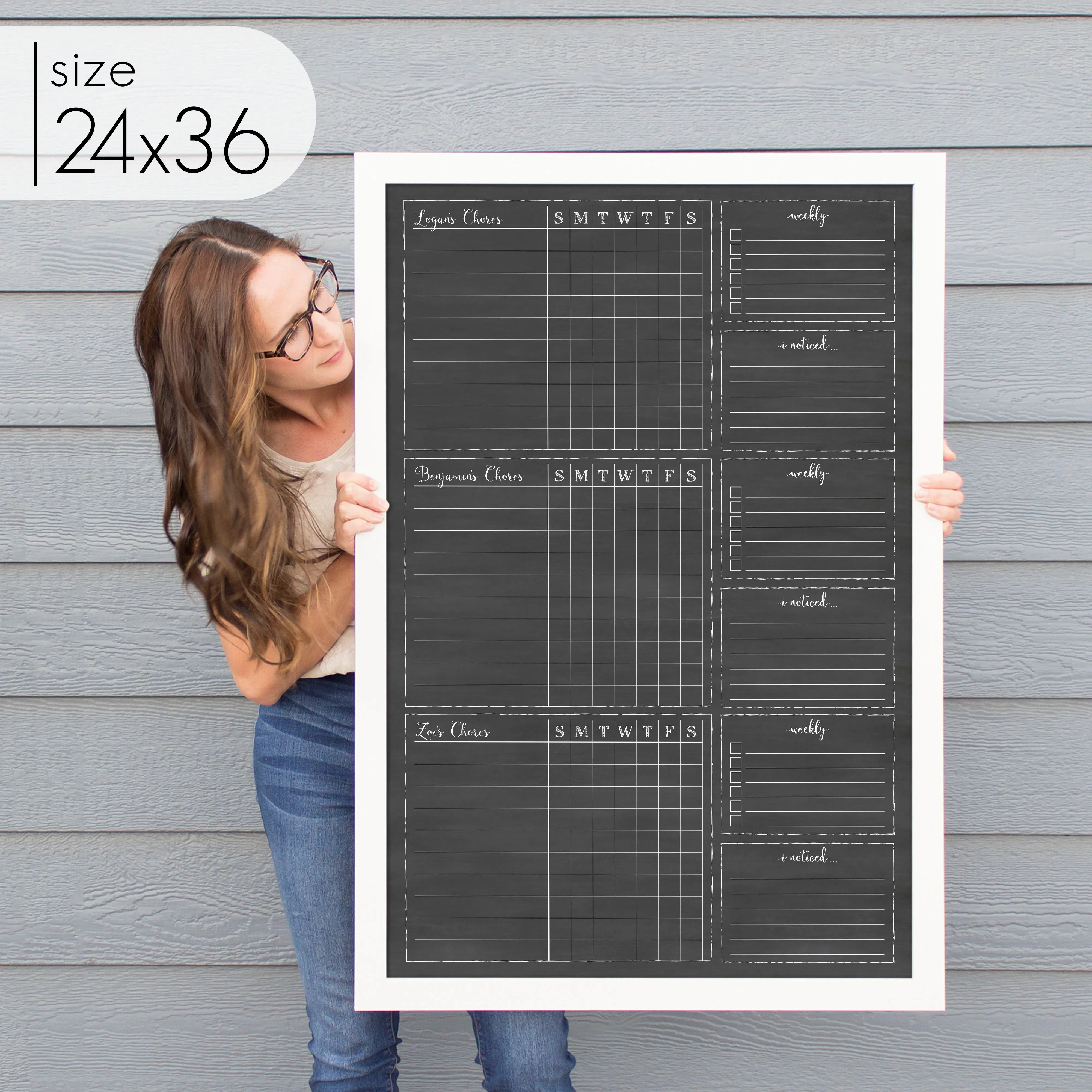 3 Person Framed Chalkboard Chore Chart  | Vertical Knope