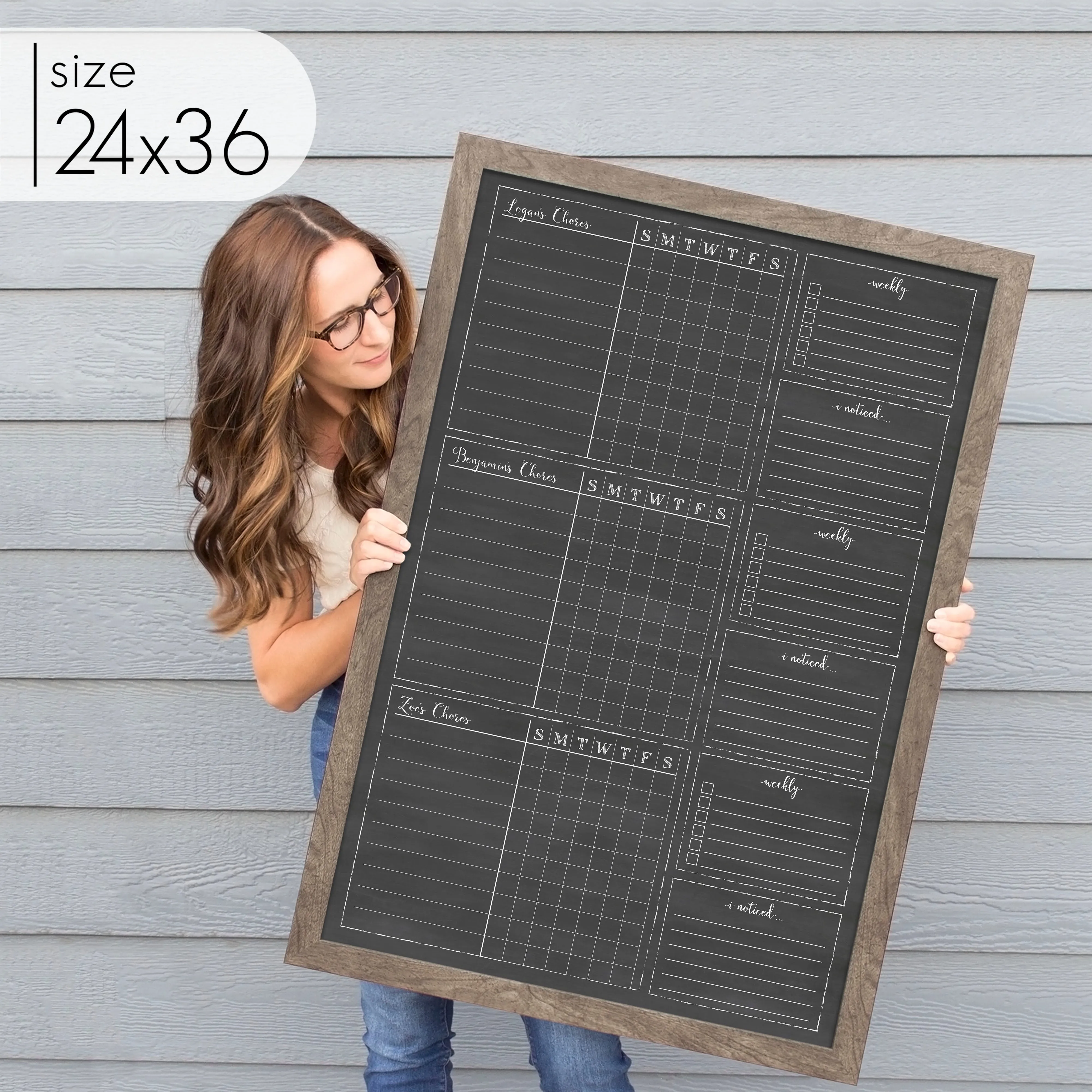 3 Person Framed Chalkboard Chore Chart  | Vertical Knope