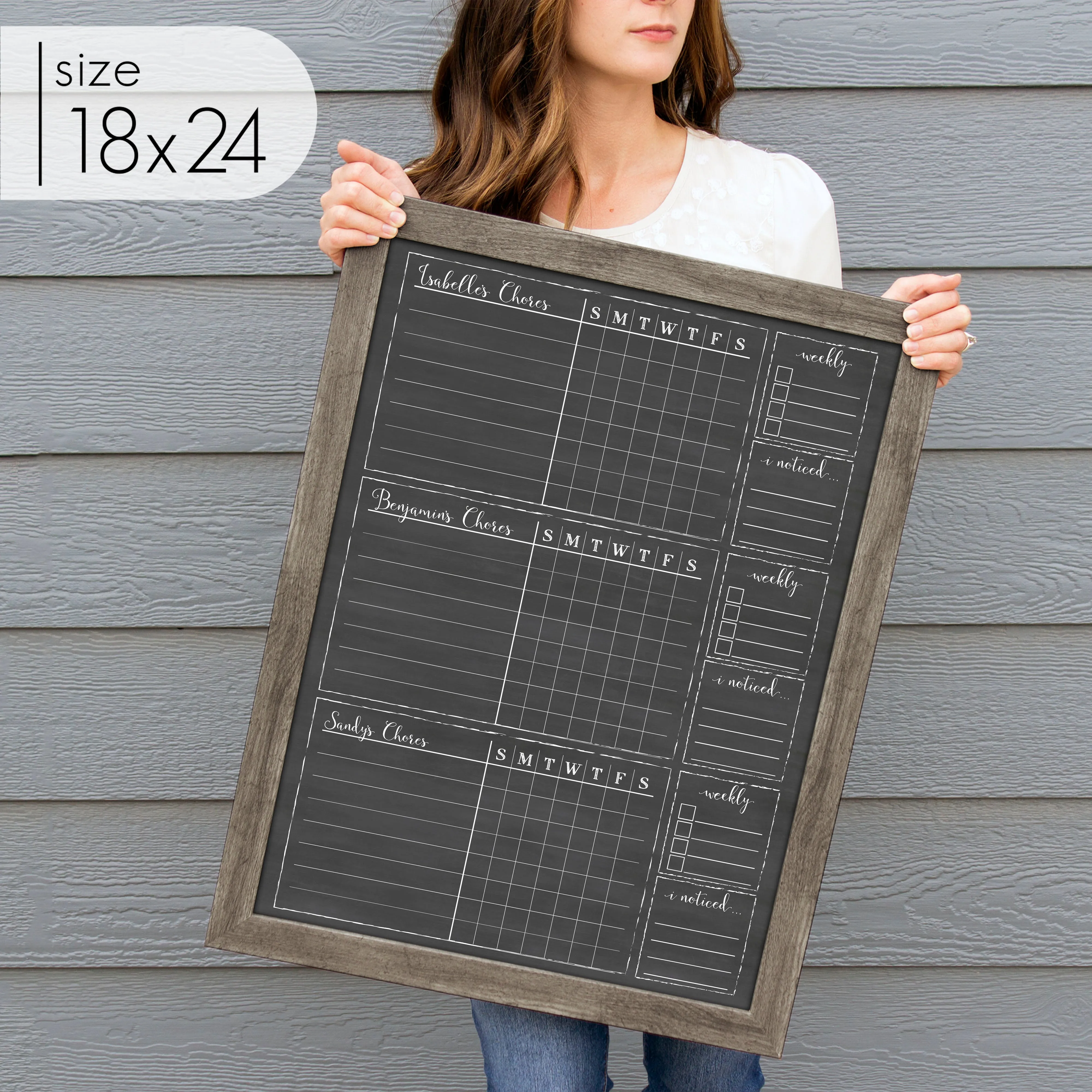 3 Person Framed Chalkboard Chore Chart  | Vertical Knope