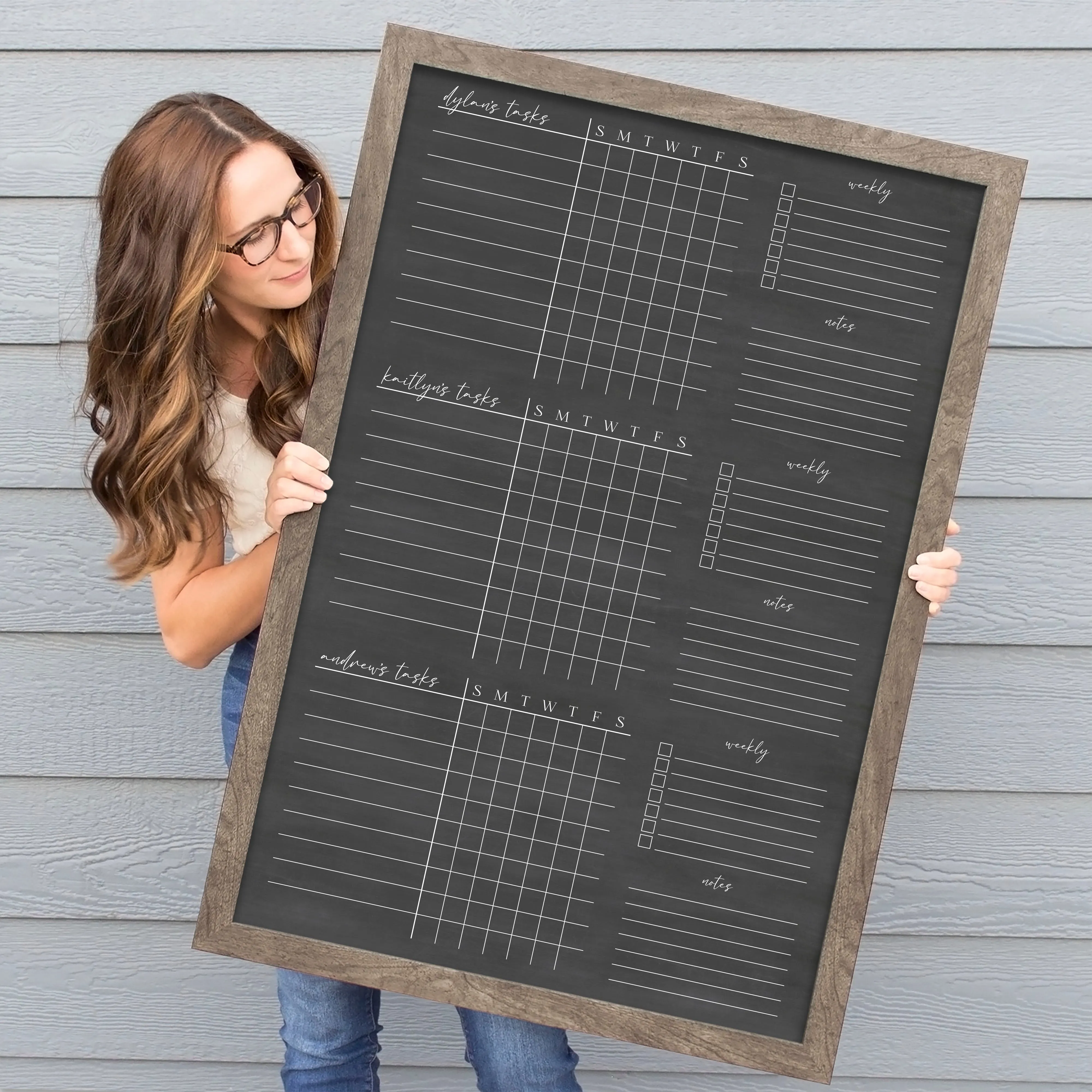 3 Person Framed Chalkboard Chore Chart  | Vertical Pennington