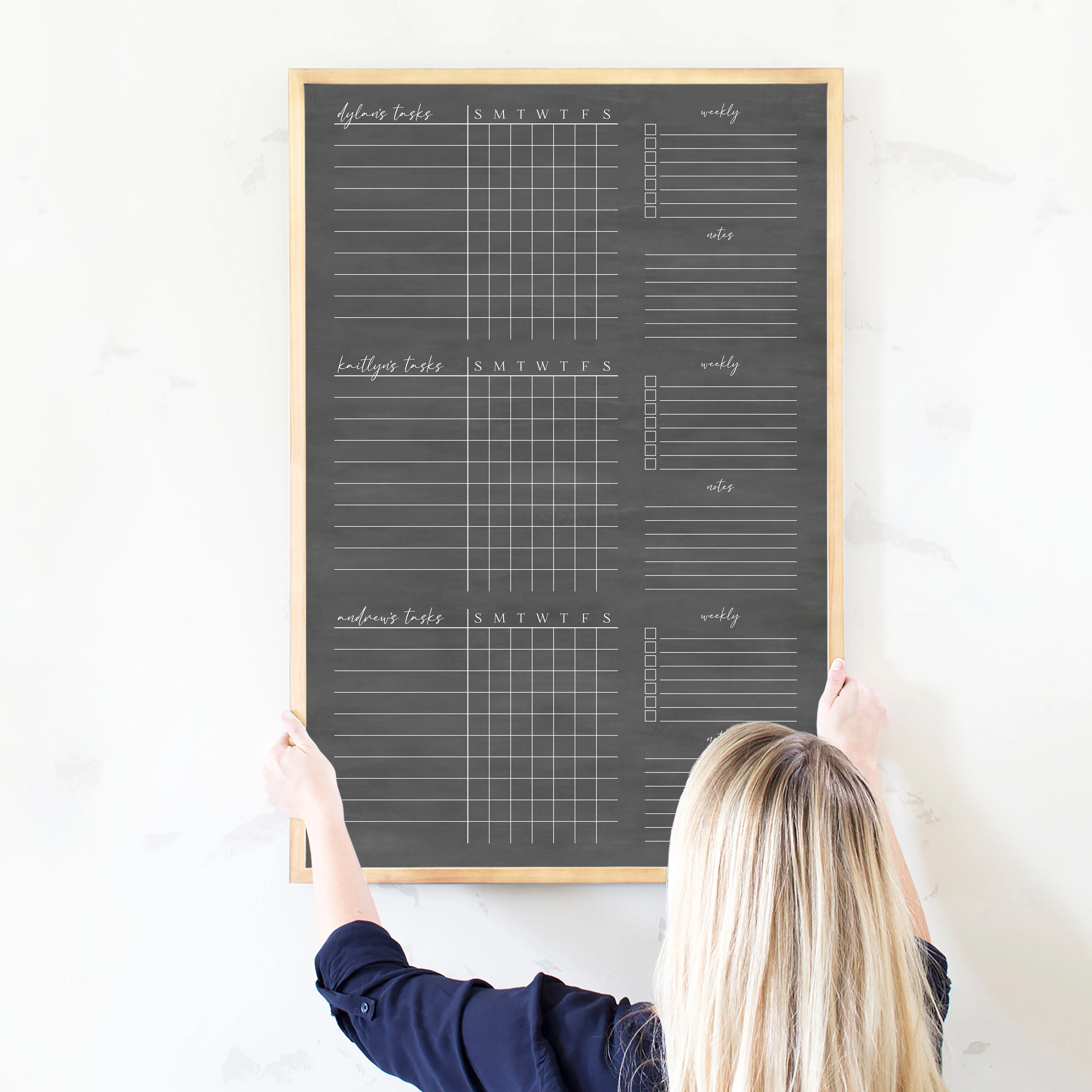 3 Person Framed Chalkboard Chore Chart  | Vertical Pennington