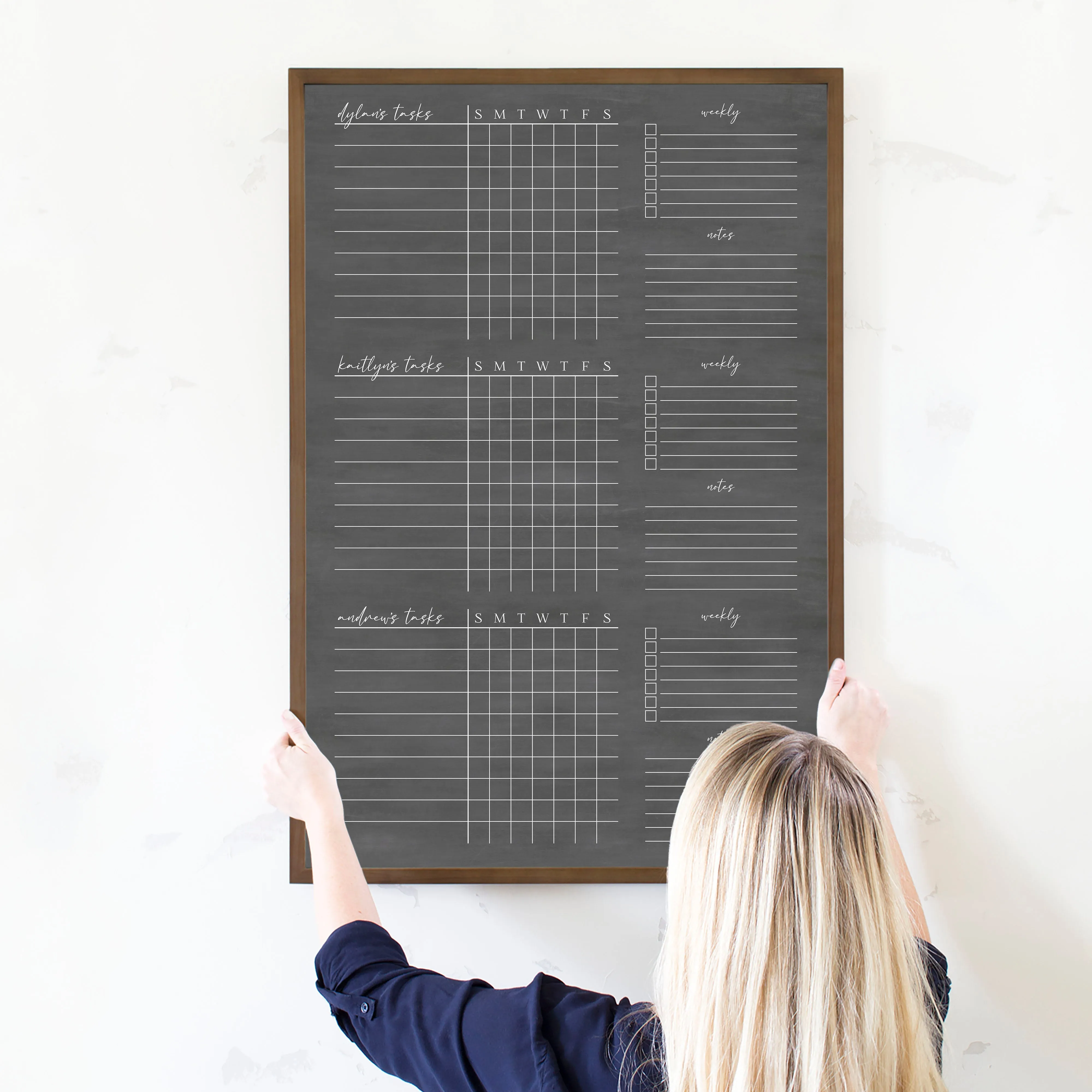 3 Person Framed Chalkboard Chore Chart  | Vertical Pennington