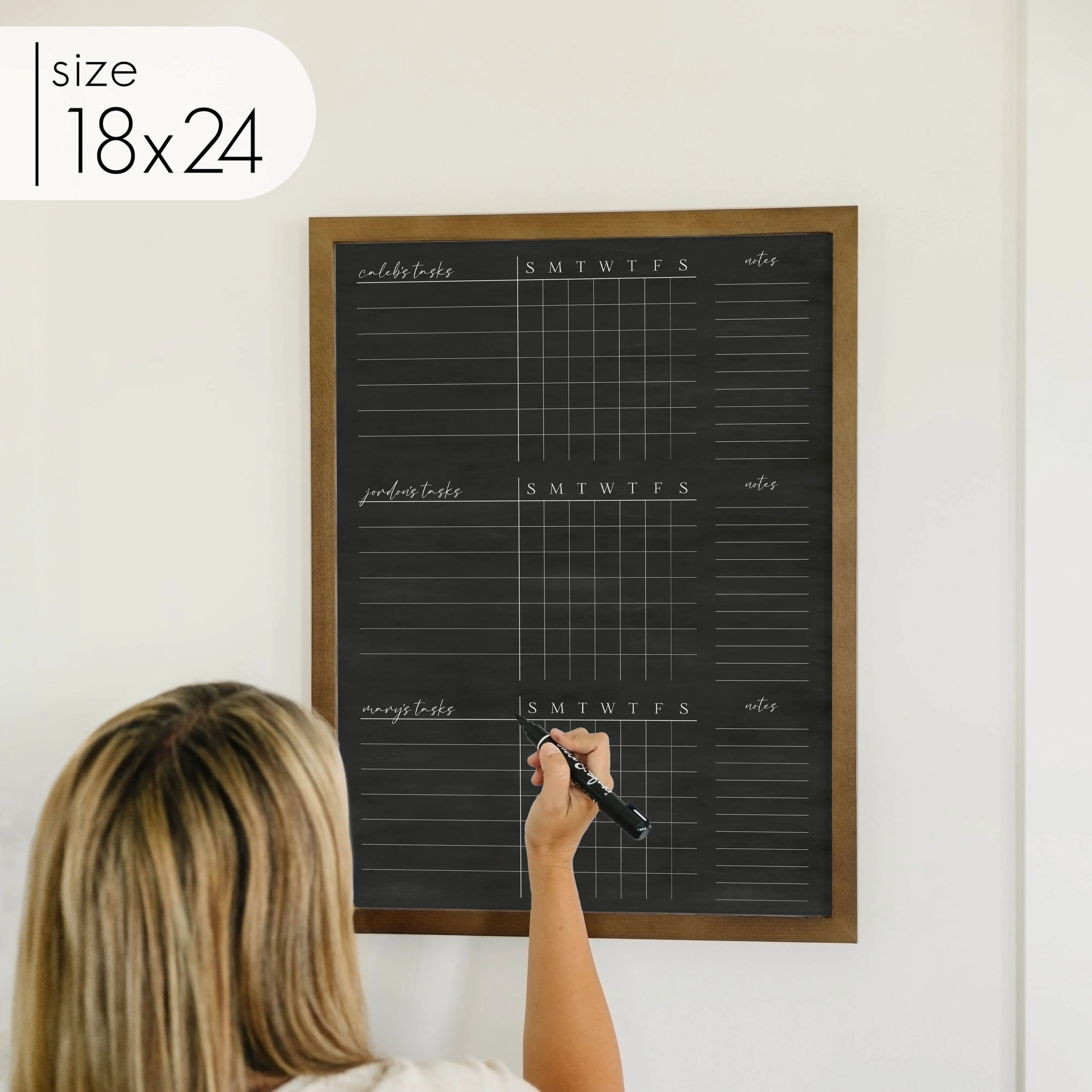 3 Person Framed Chalkboard Chore Chart  | Vertical Pennington