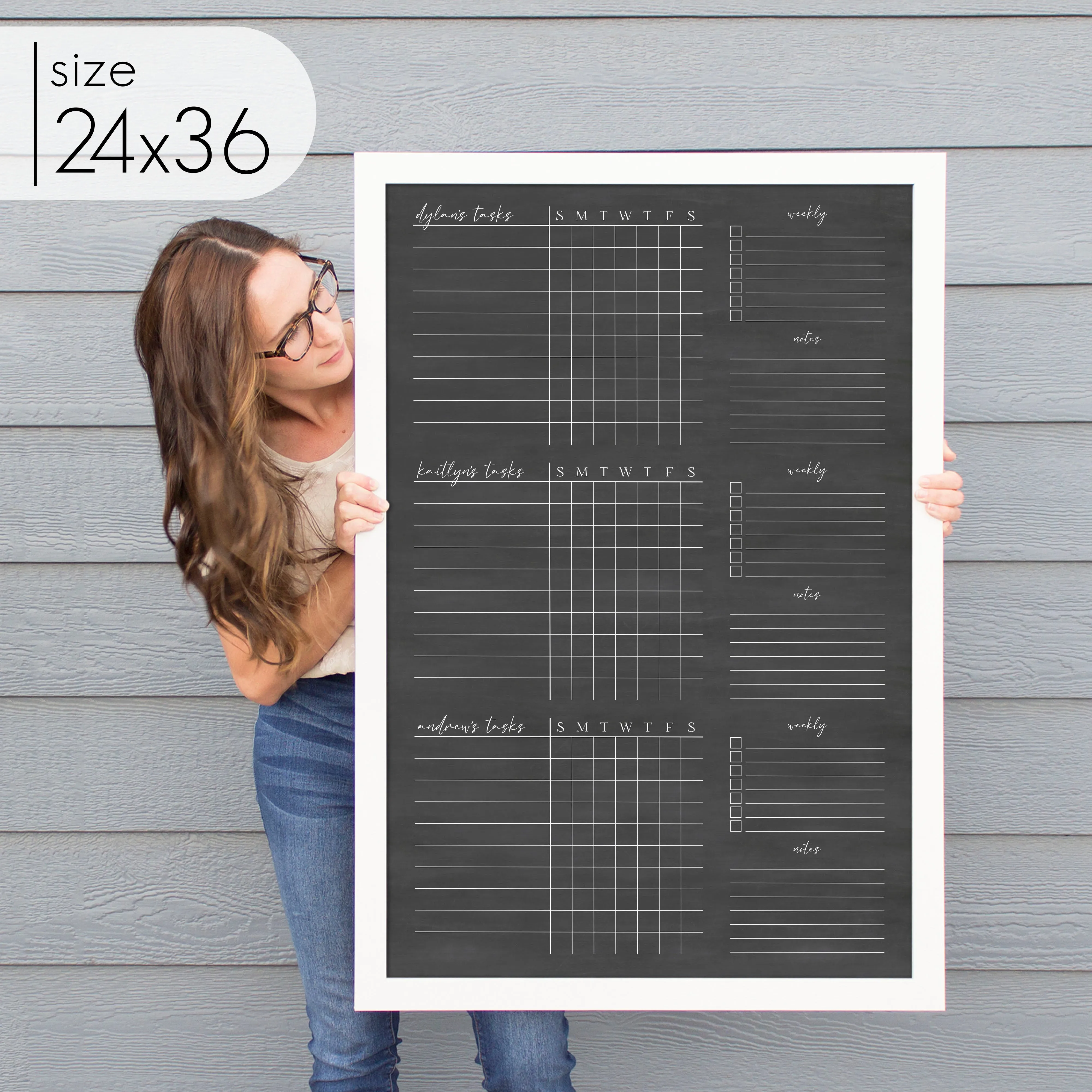 3 Person Framed Chalkboard Chore Chart  | Vertical Pennington