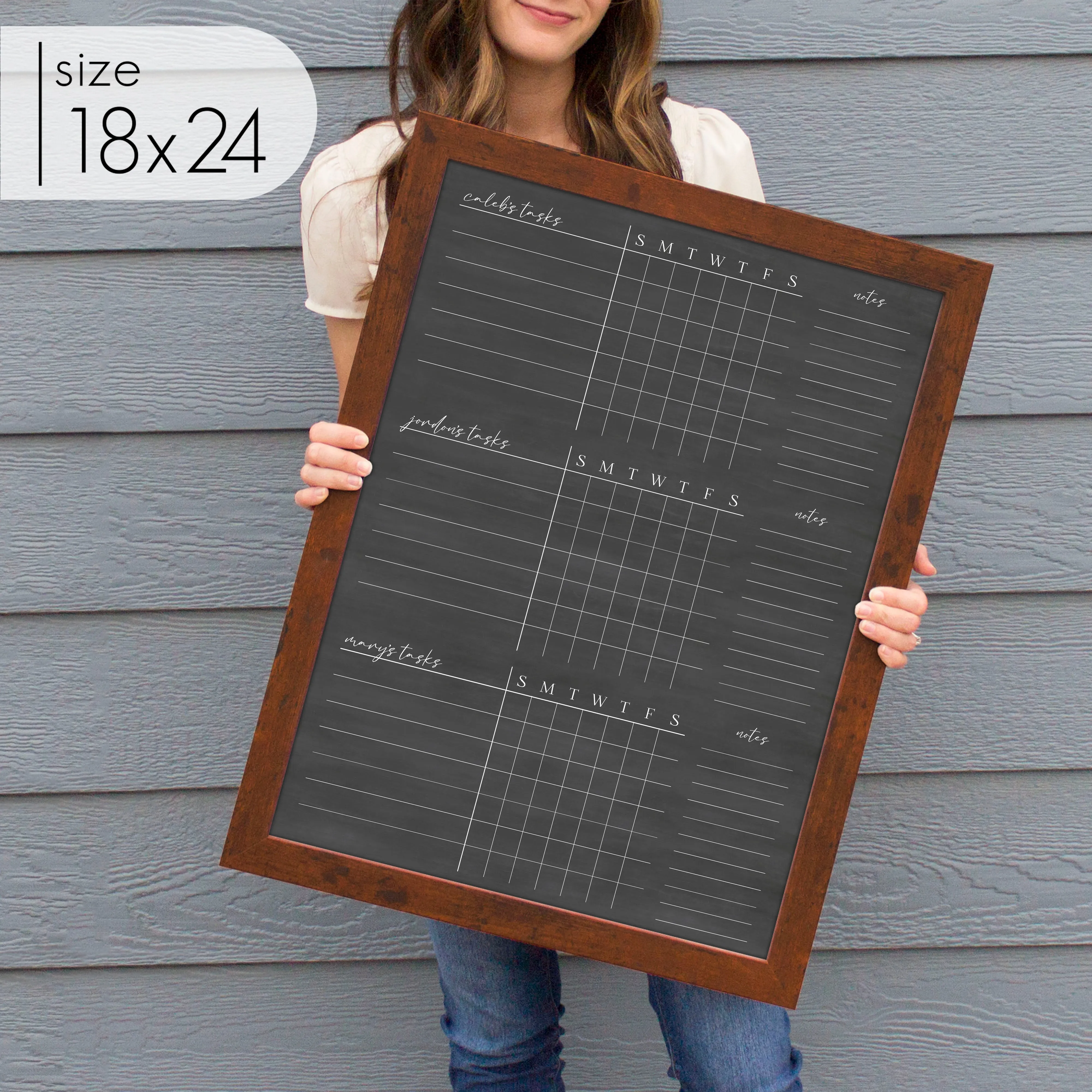 3 Person Framed Chalkboard Chore Chart  | Vertical Pennington