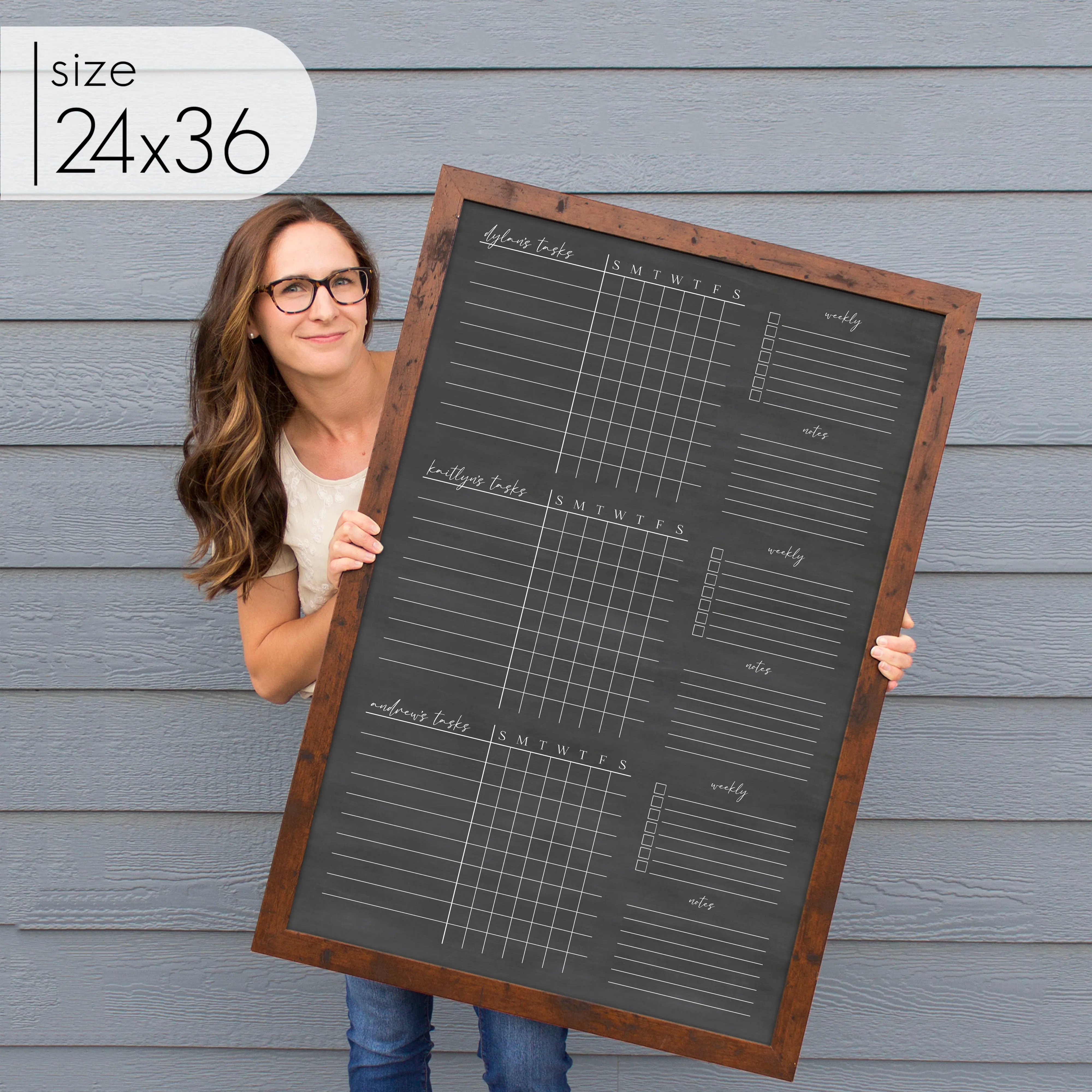 3 Person Framed Chalkboard Chore Chart  | Vertical Pennington