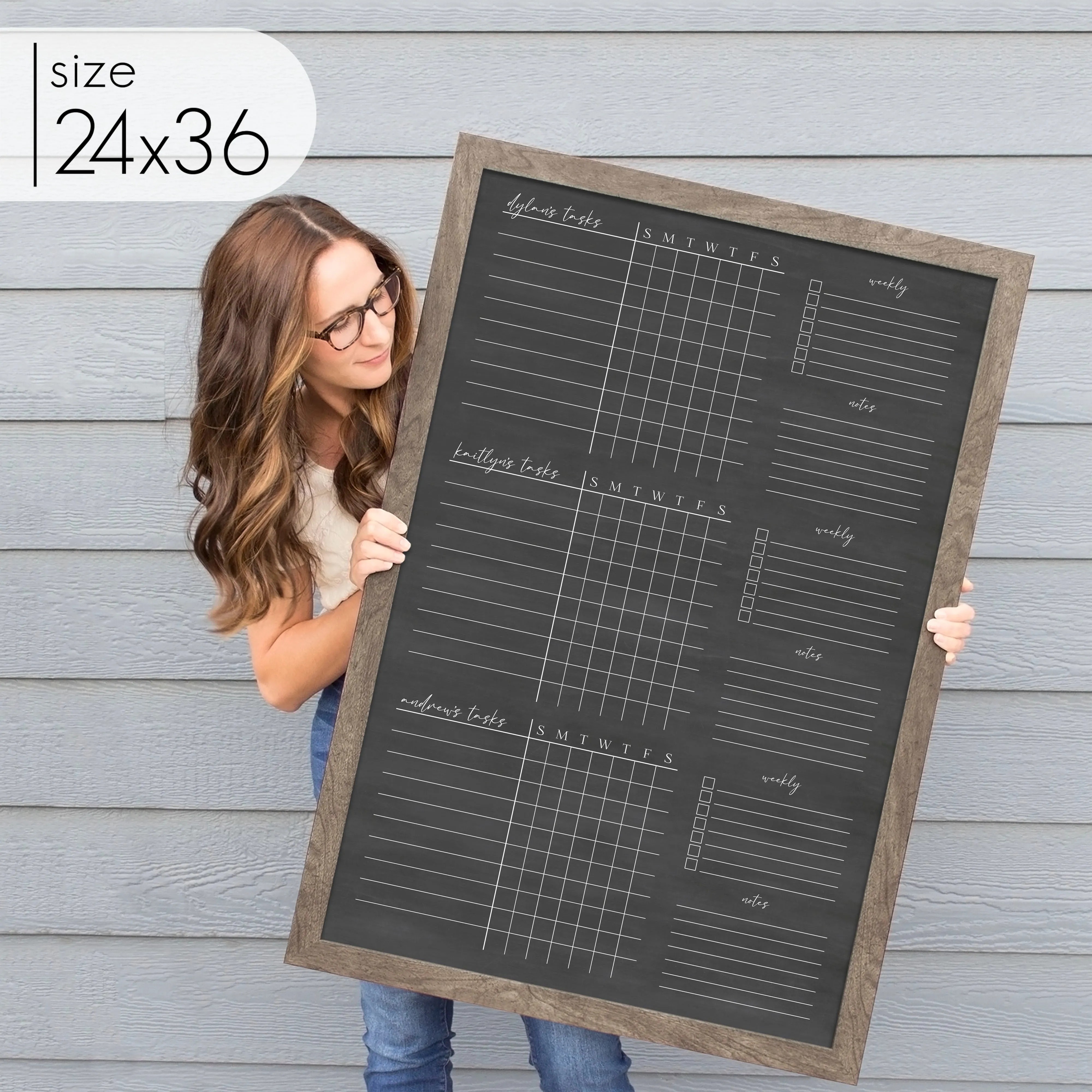 3 Person Framed Chalkboard Chore Chart  | Vertical Pennington