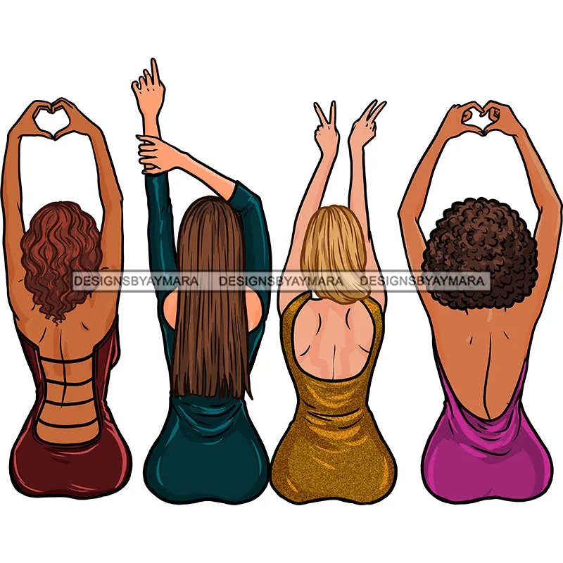 4 Women In  Gowns Showing Love Hearts Peace  JPG PNG  Clipart Cricut Silhouette Cut Cutting