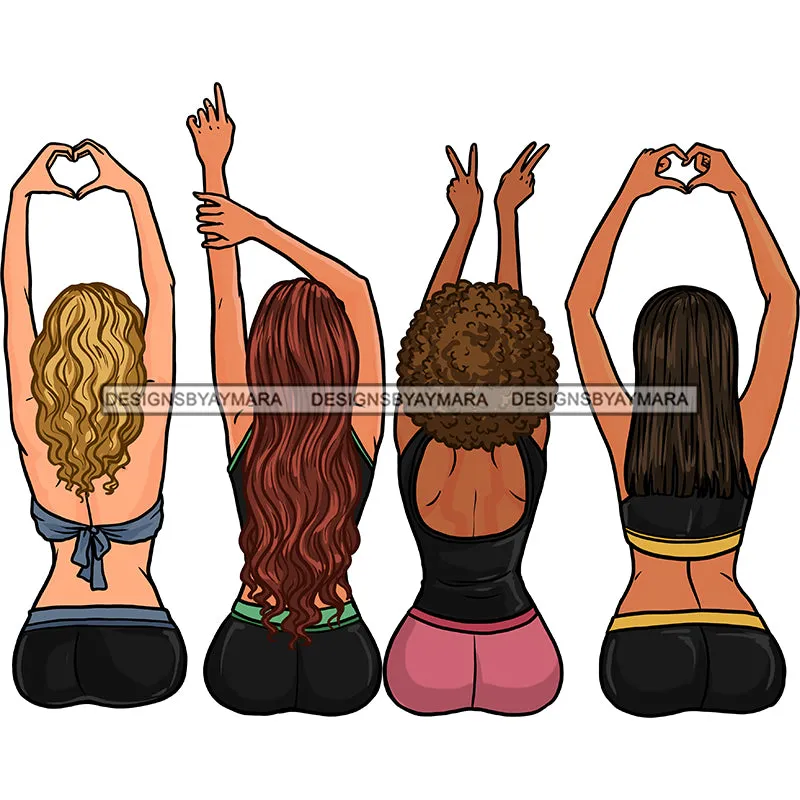 4 Women  Showing Love Hearts Peace  JPG PNG  Clipart Cricut Silhouette Cut Cutting