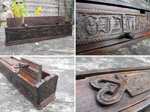 A Charming George II Period Chip Carved Treen Pen Box, Dated to 1754