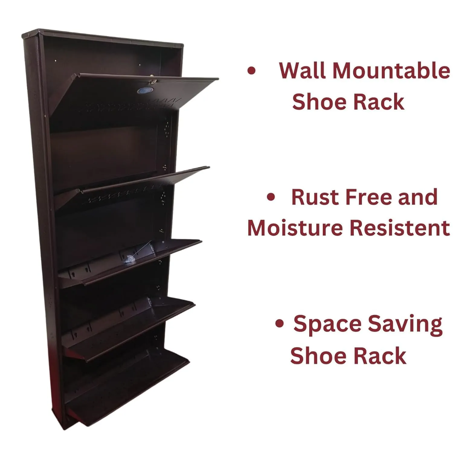 A-One Pvt. Ltd. 5 Door Metal Wall Mounted Shoe Rack | Space-Saving Storage Solution for Sandles and Slippers with Locking System Jumbo (Size) 25 X5 X 67 Inches.