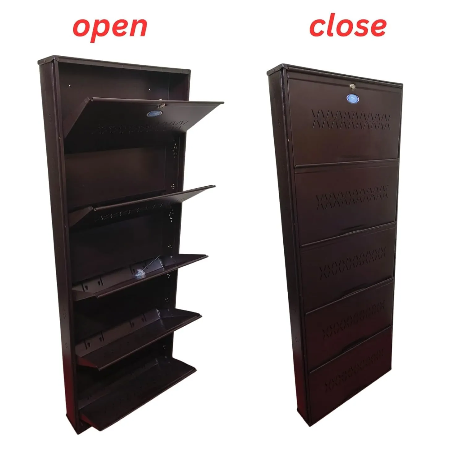 A-One Pvt. Ltd. 5 Door Metal Wall Mounted Shoe Rack | Space-Saving Storage Solution for Sandles and Slippers with Locking System Jumbo (Size) 25 X5 X 67 Inches.