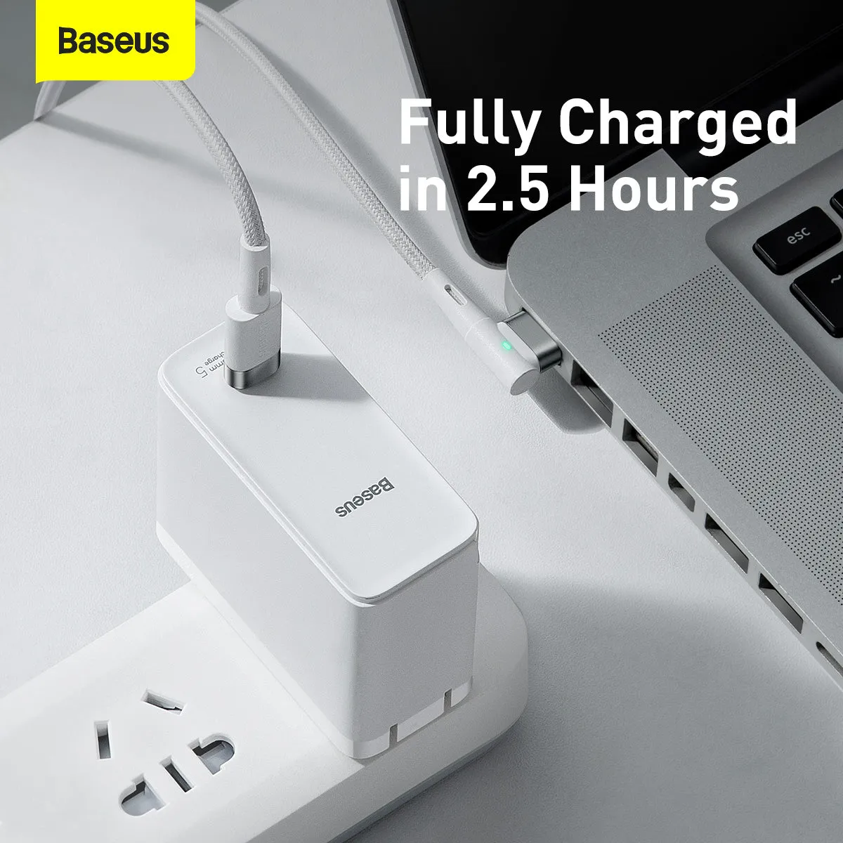 Baseus Zinc Magnetic Series Macbook Laptop Charging Cable C To Macbook 60W 2M White (CATXC-W02)