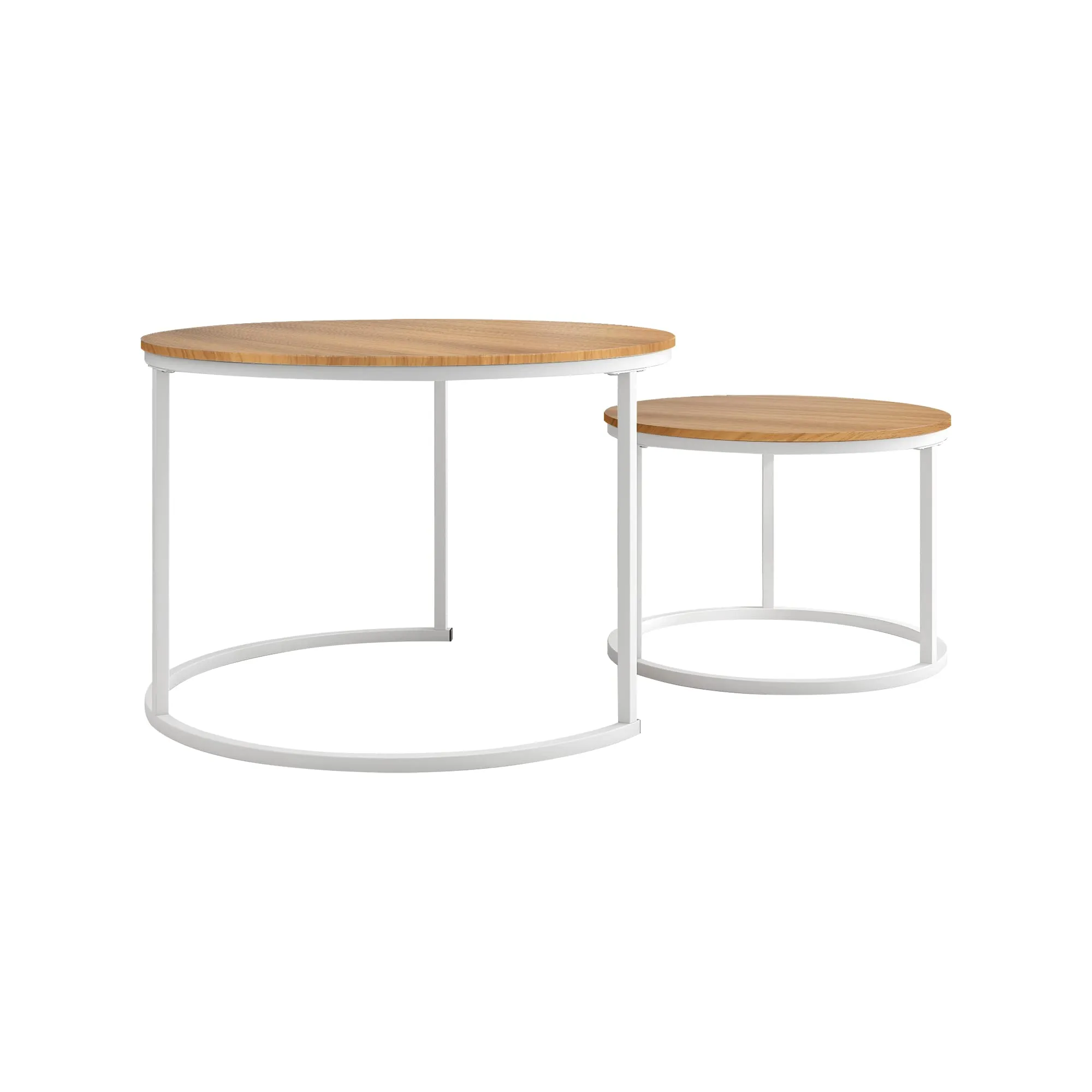 BOFENG Round Wood Nesting Coffee Tables/Stacking Side Tables End Tables Set of 2 with Sturdy White Metal Frame for Living Room,Balcony,Office