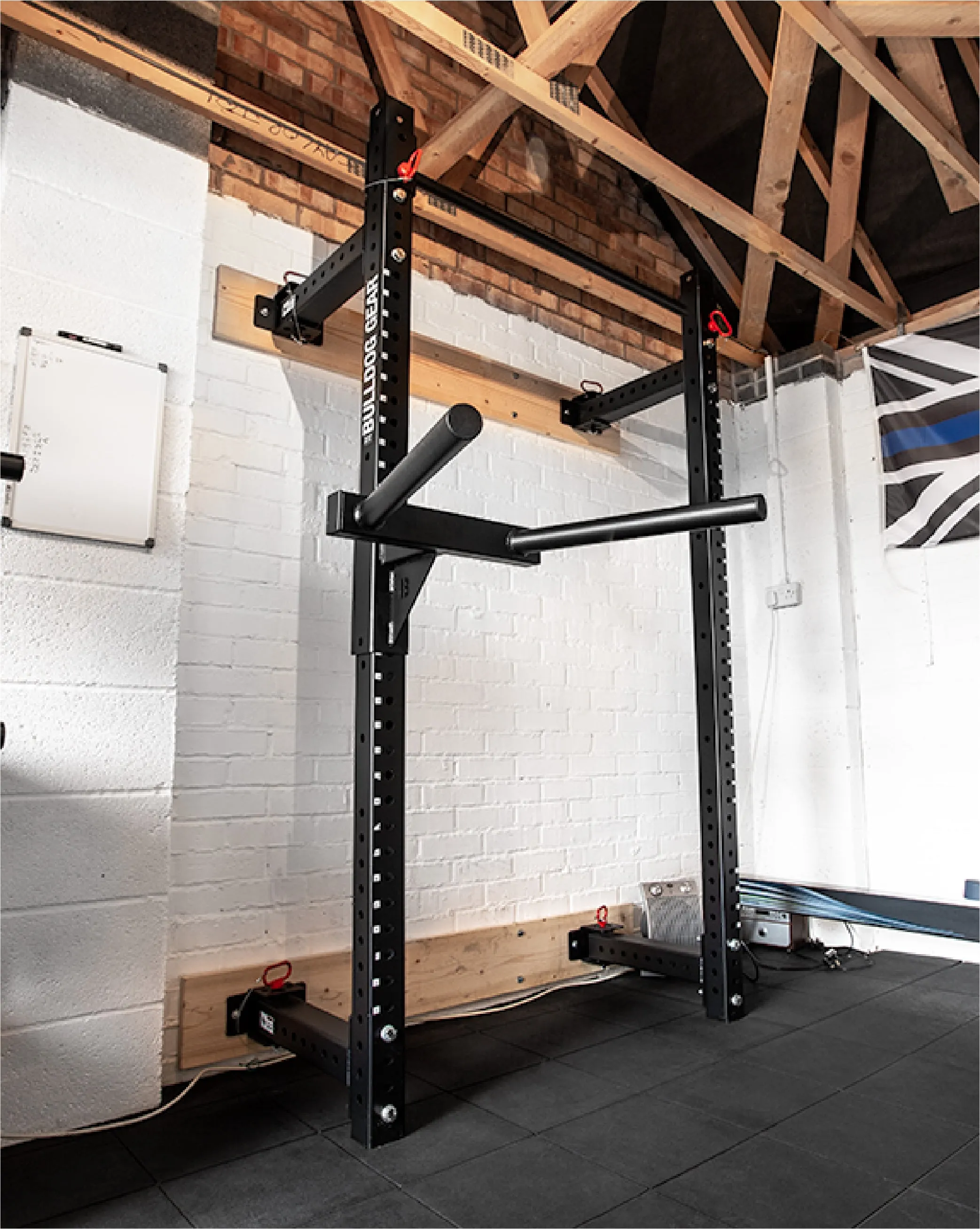 Bulldog Gear - MLWM - Black Wall Mounted Folding Rack With Adjustable Pull Up Bar