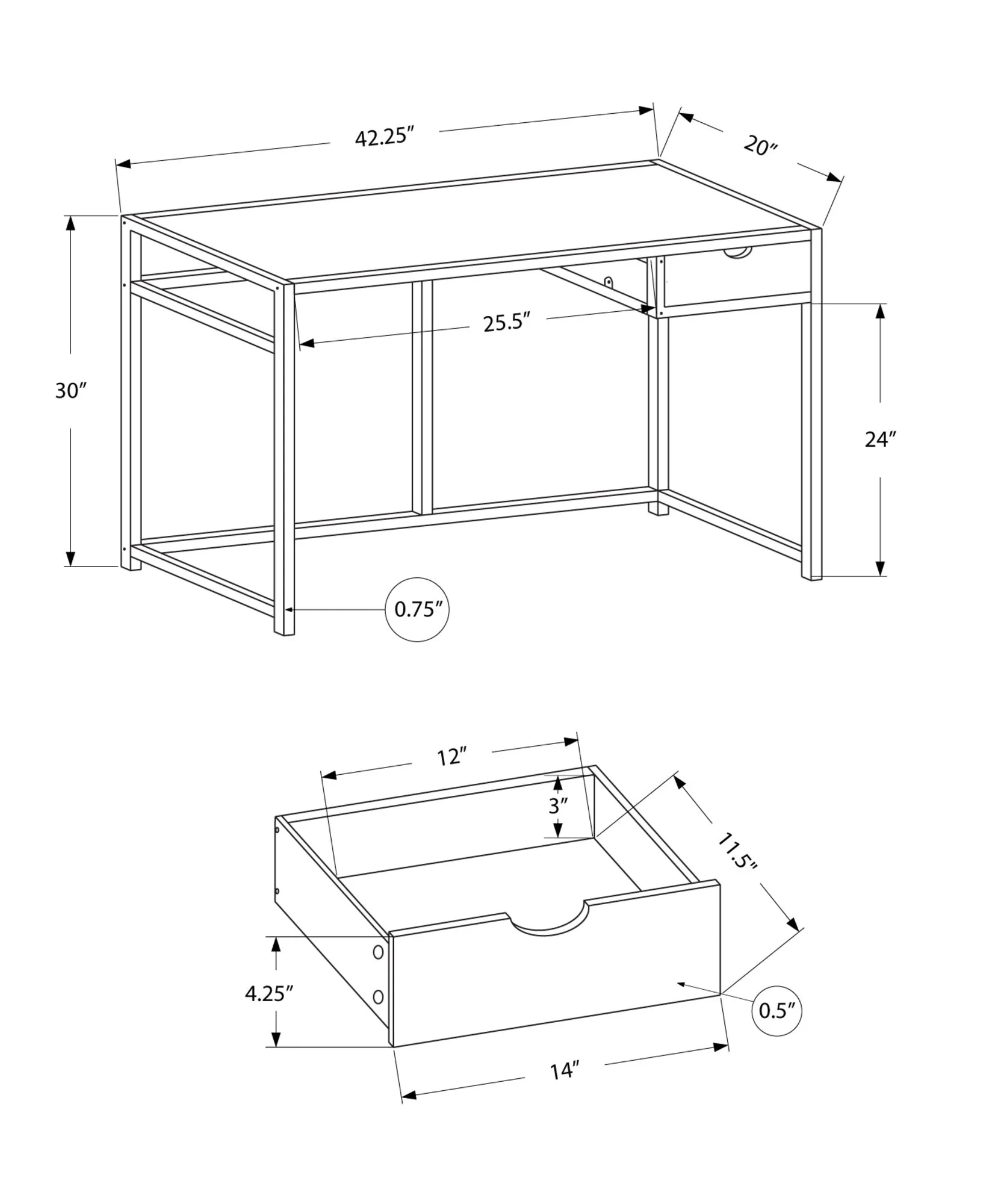 Computer Desk - 42"L / Natural / White Metal