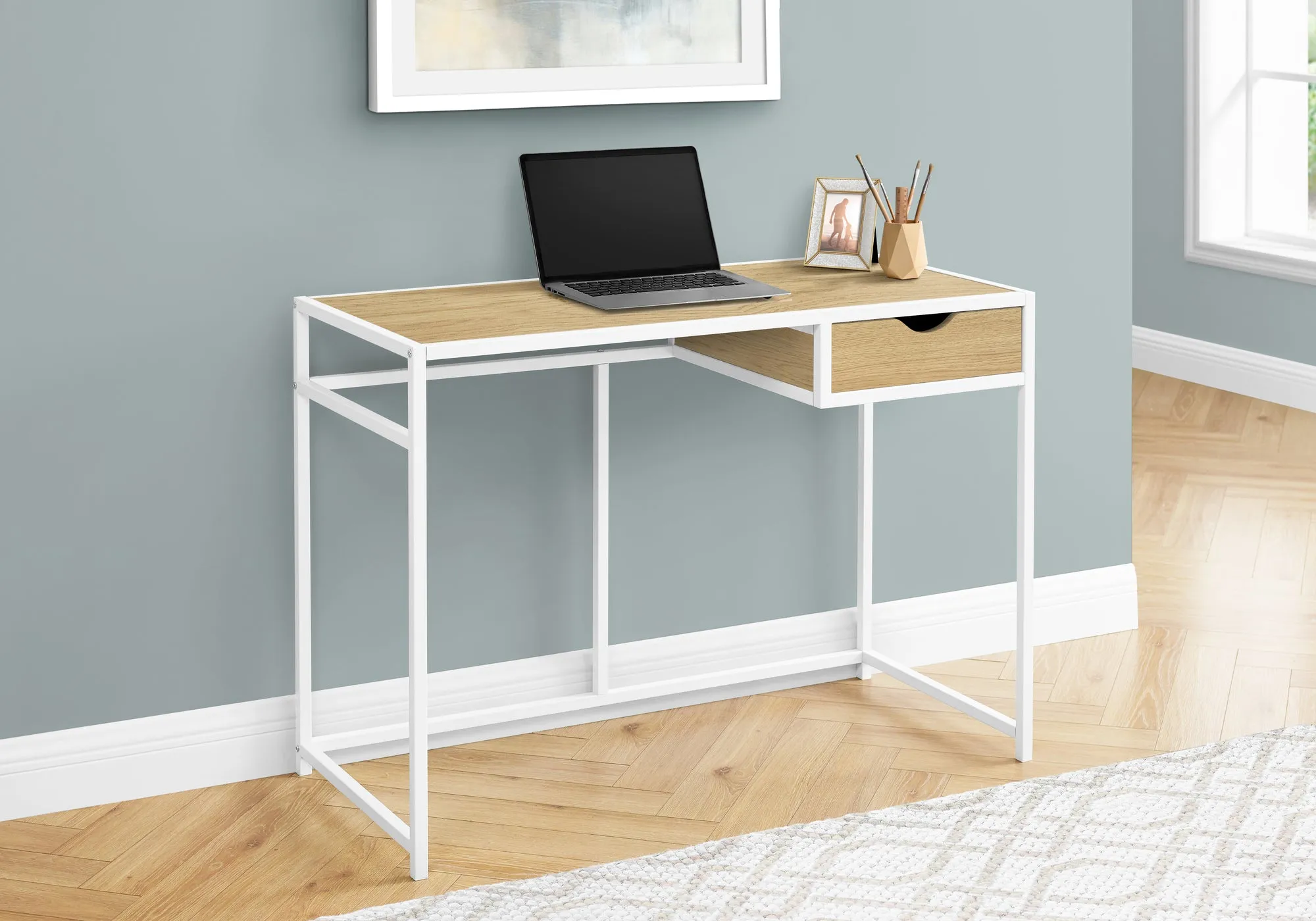 Computer Desk - 42"L / Natural / White Metal