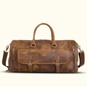 Dazzlo Full-Grain Leather Duffel Bag Weekend Bag - Brown Vintage/Dark Brown - 20"/22"/28"