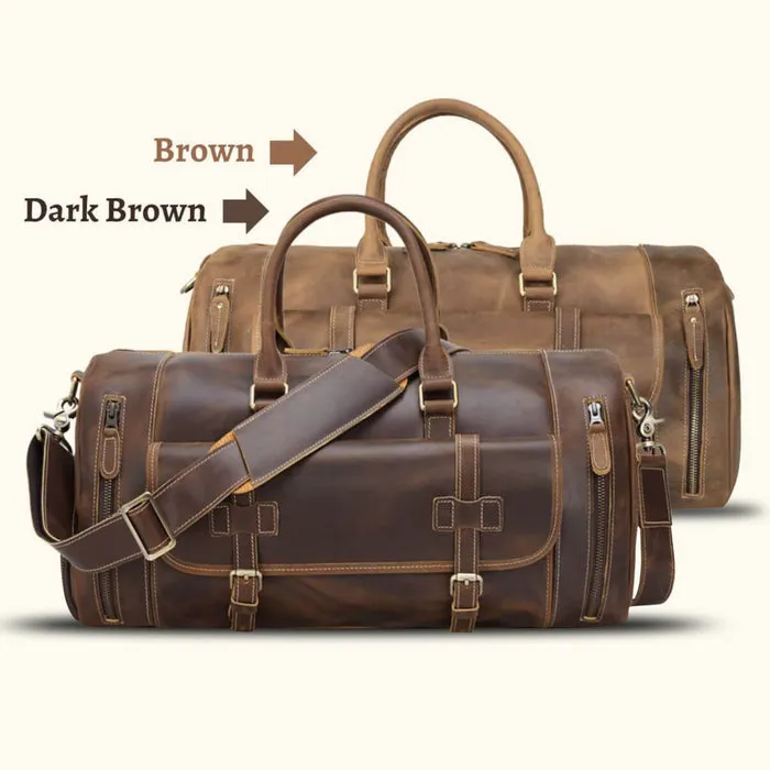 Dazzlo Full-Grain Leather Duffel Bag Weekend Bag - Brown Vintage/Dark Brown - 20"/22"/28"