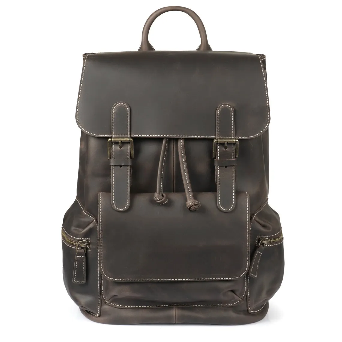 Dazzlo Handcrafted Top Grain Leather Laptop Backpack - Camel/Chestnut/Cinnamon - 15"