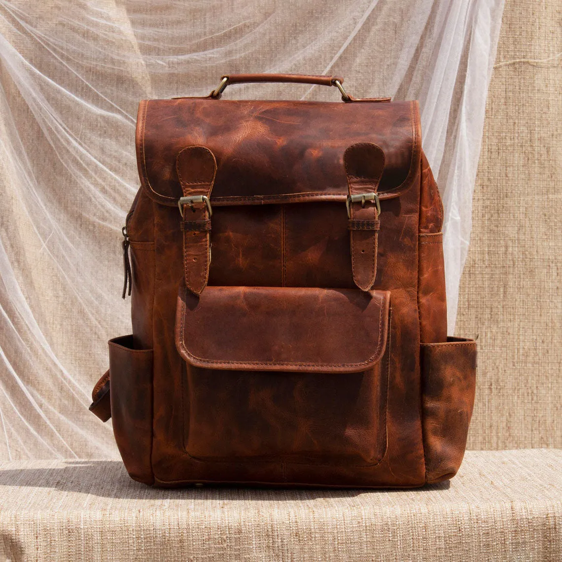 Dazzlo Handmade Leather Backpack - Brown - 12"