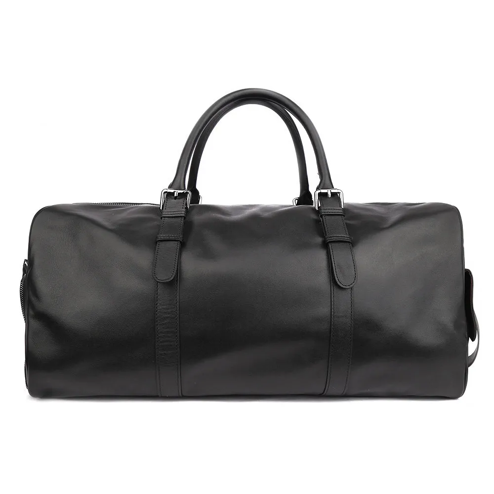 Dazzlo The Volta Top Grain Leather Duffel Bag - Black - 20"