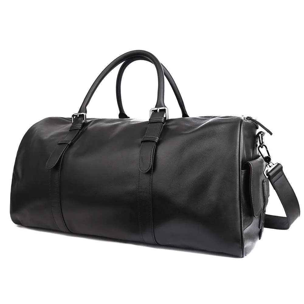 Dazzlo The Volta Top Grain Leather Duffel Bag - Black - 20"