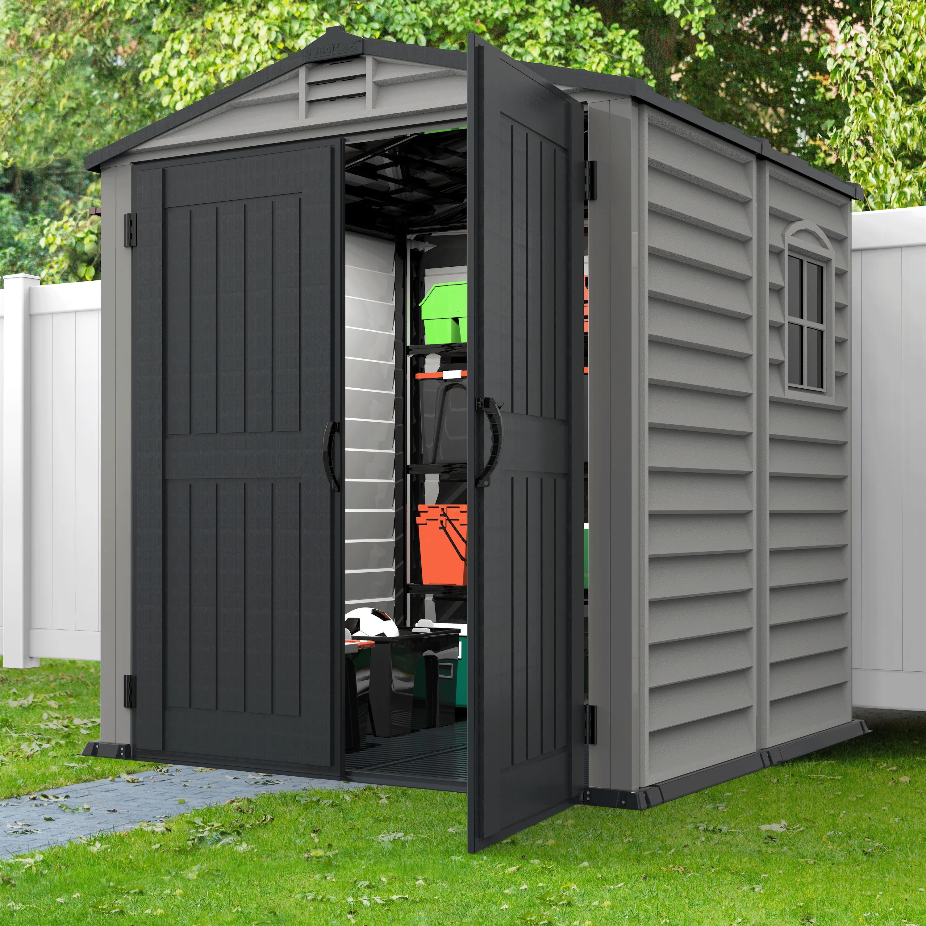 DuraMax Plus 6ft x6ft Storemate Vinyl Shed with Molded Floor