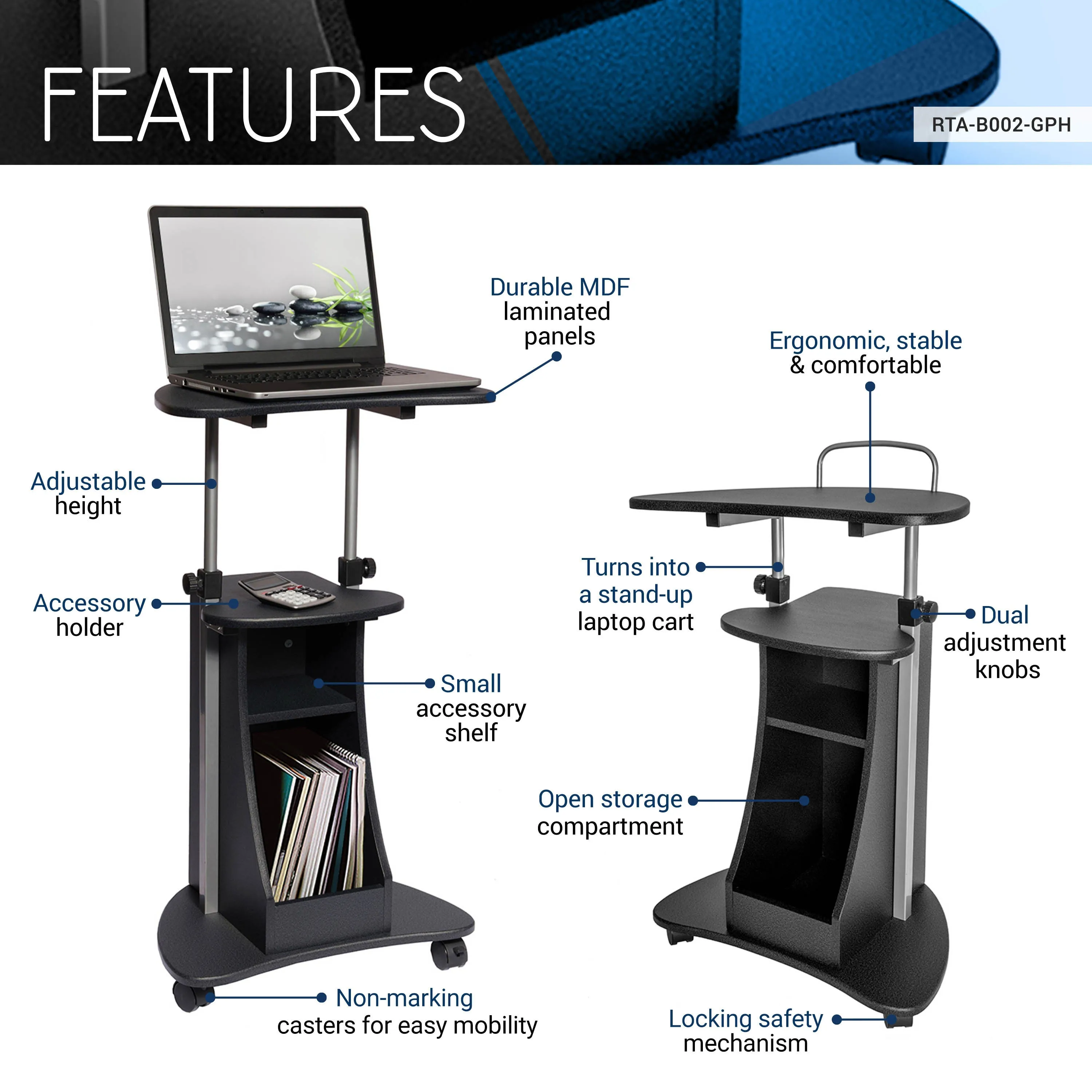 Elevate Rolling Adjustable Laptop Cart