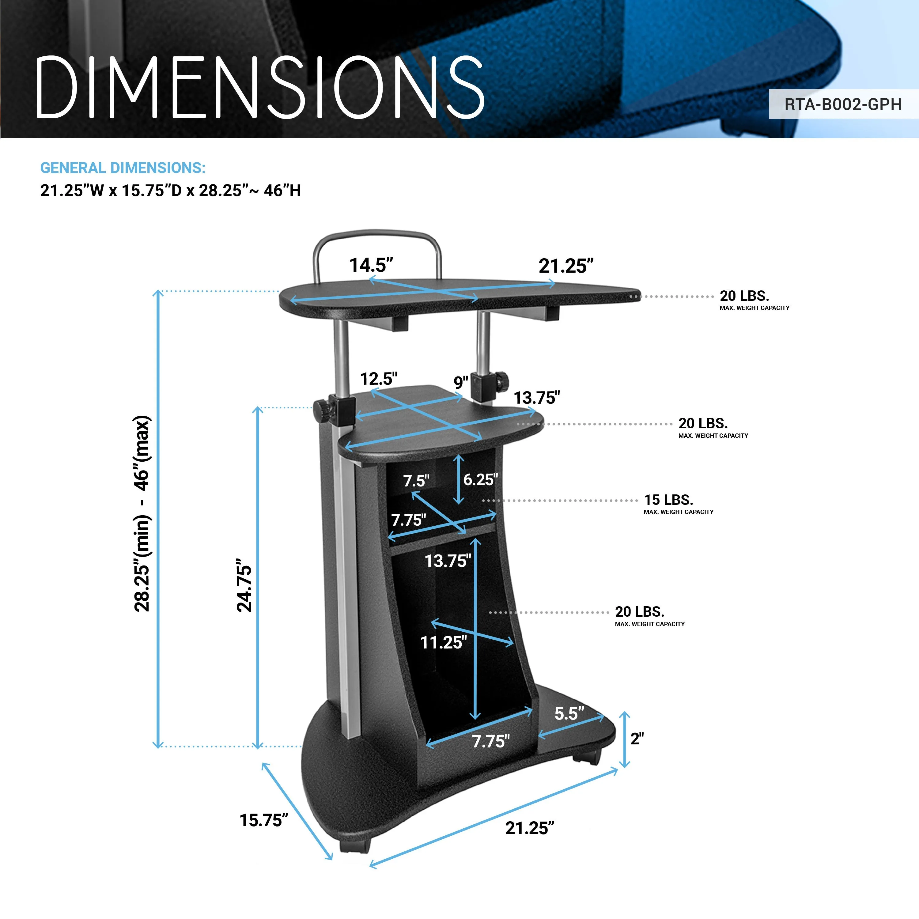 Elevate Rolling Adjustable Laptop Cart