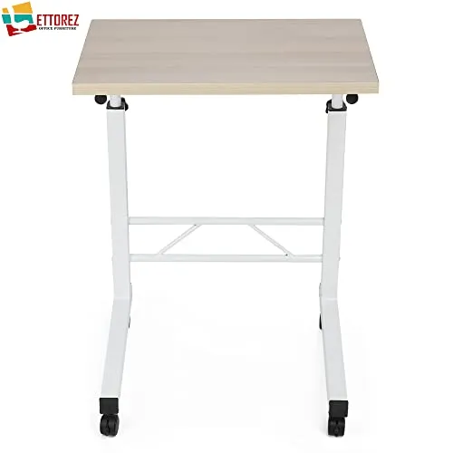 ETTOREZ Height Adjustable Home/Office Engineered Wood Computer Desk with Wheels, Multipurpose Study Laptop Desk,Bedside Portable Table for Adults & Kids- Beige