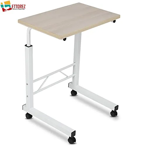 ETTOREZ Height Adjustable Home/Office Engineered Wood Computer Desk with Wheels, Multipurpose Study Laptop Desk,Bedside Portable Table for Adults & Kids- Beige