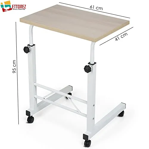 ETTOREZ Height Adjustable Home/Office Engineered Wood Computer Desk with Wheels, Multipurpose Study Laptop Desk,Bedside Portable Table for Adults & Kids- Beige