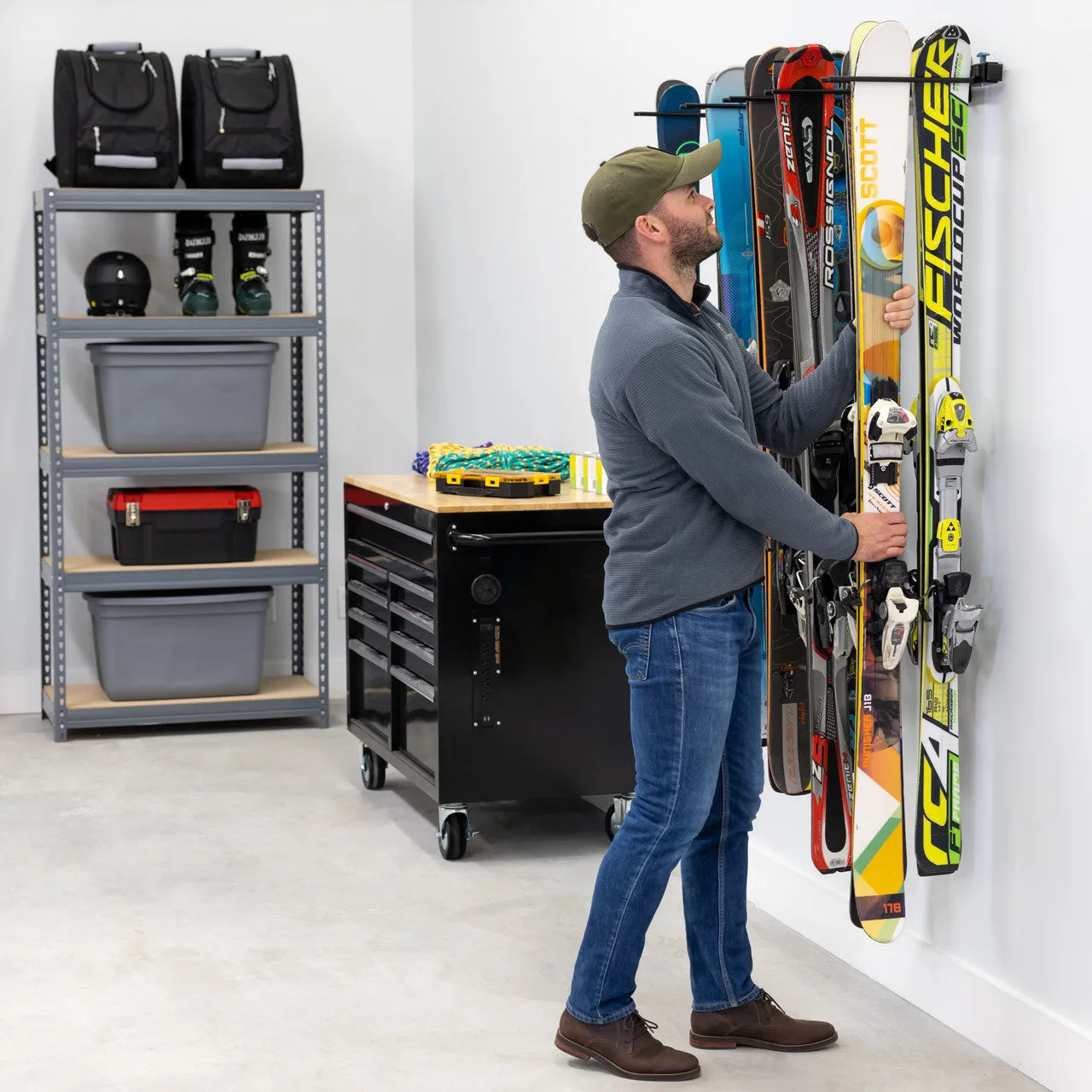 G-Ski | Adjustable Wall Storage System | Holds 10 Pairs of Skis