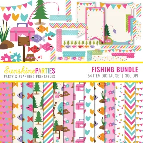 Girls Fishing Digital Paper Set | Digital Paper Set Bundle