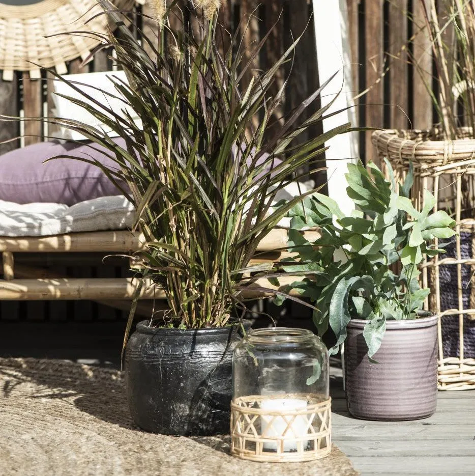 Glass Bell Jar Lantern with Woven Straw Sleeve