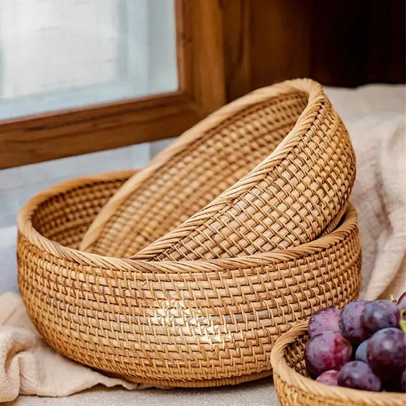 Handwoven Round Rattan Fruit Basket