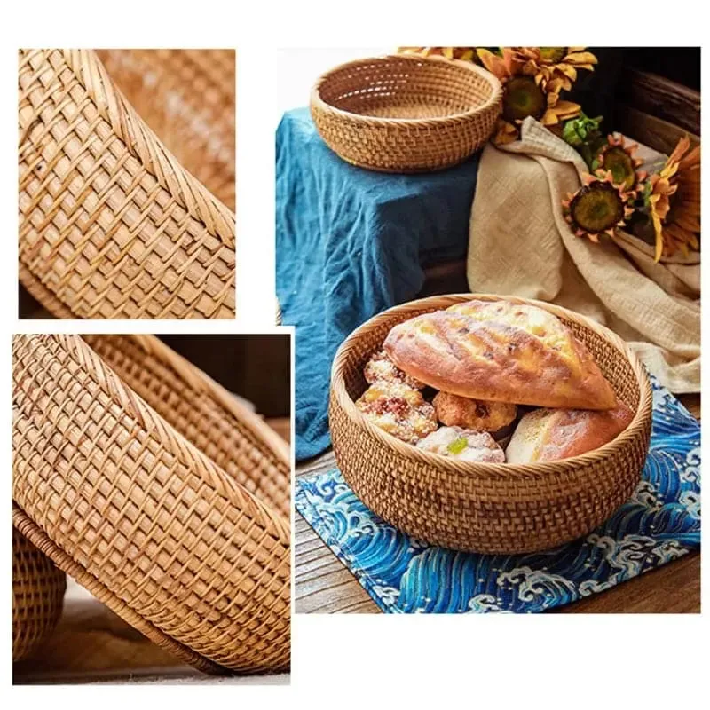 Handwoven Round Rattan Fruit Basket