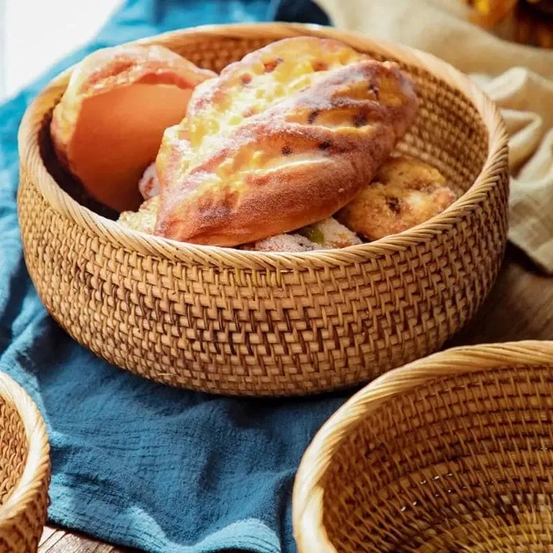 Handwoven Round Rattan Fruit Basket