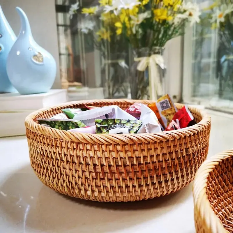 Handwoven Round Rattan Fruit Basket