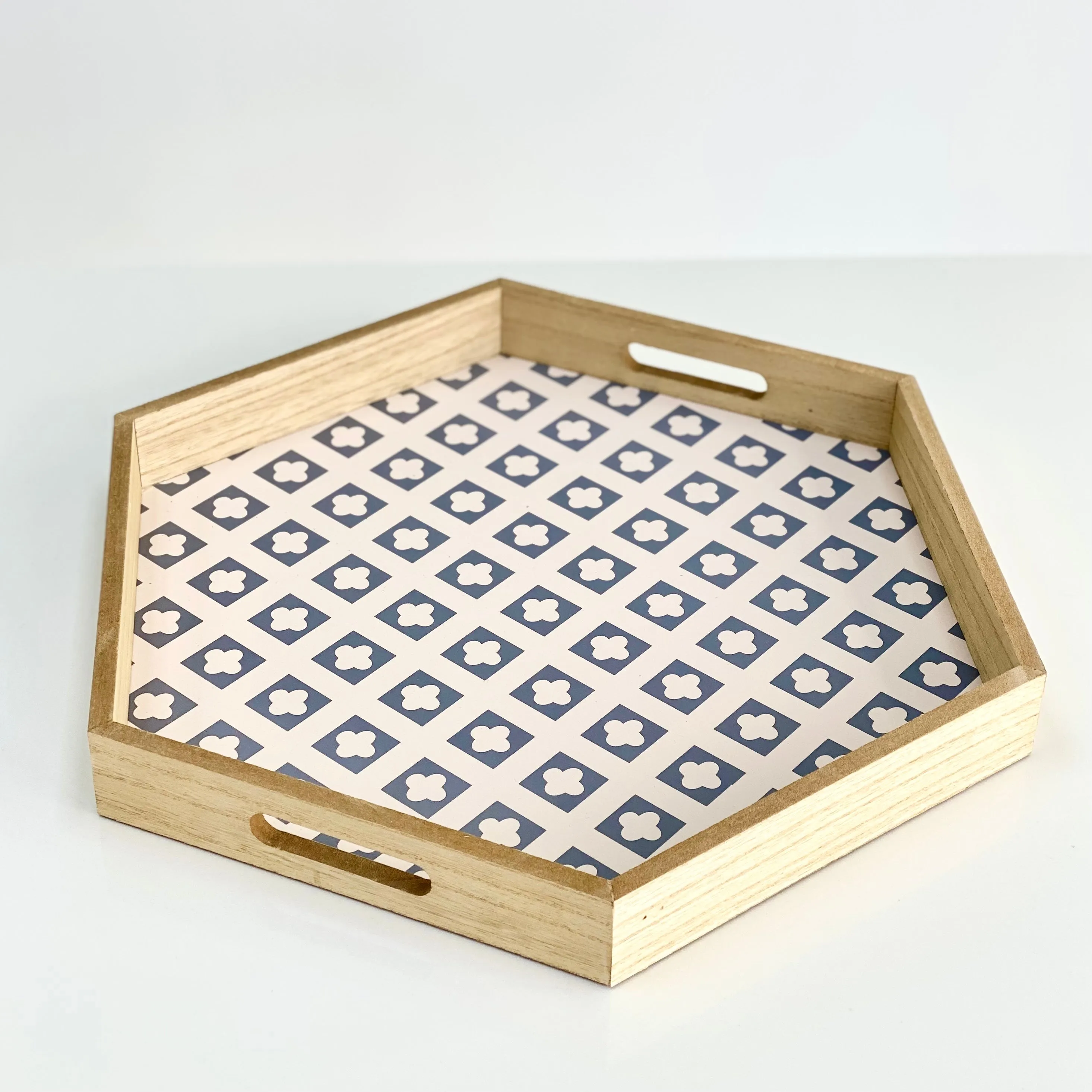 Hexagon Wooden Tray Printed Bottom